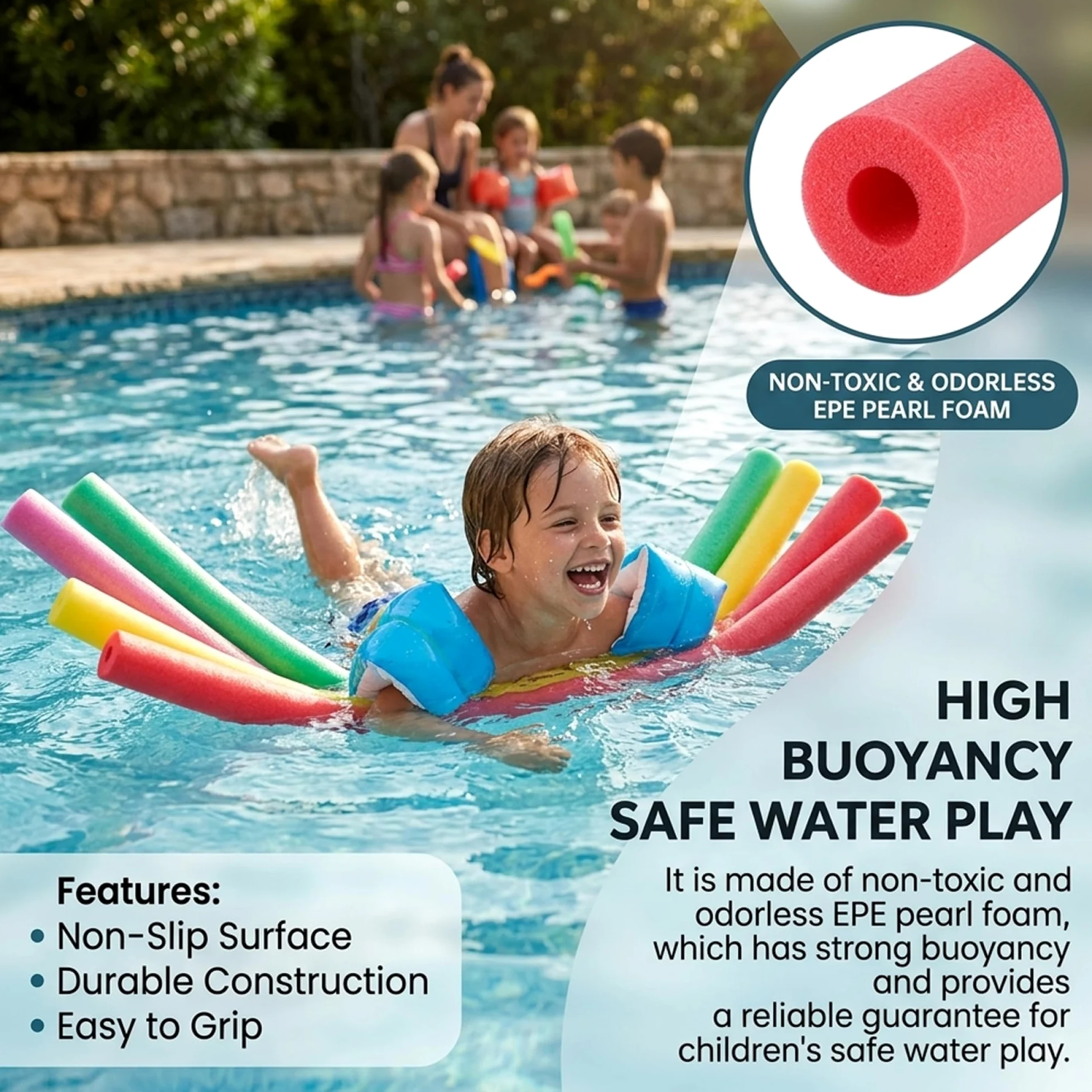 Paquete de 6 Fideos de Espuma para Piscina, Fideos de natación de 59 Pulgadas para Juegos acuáticos y flotadores de Piscina, 6 Colores
