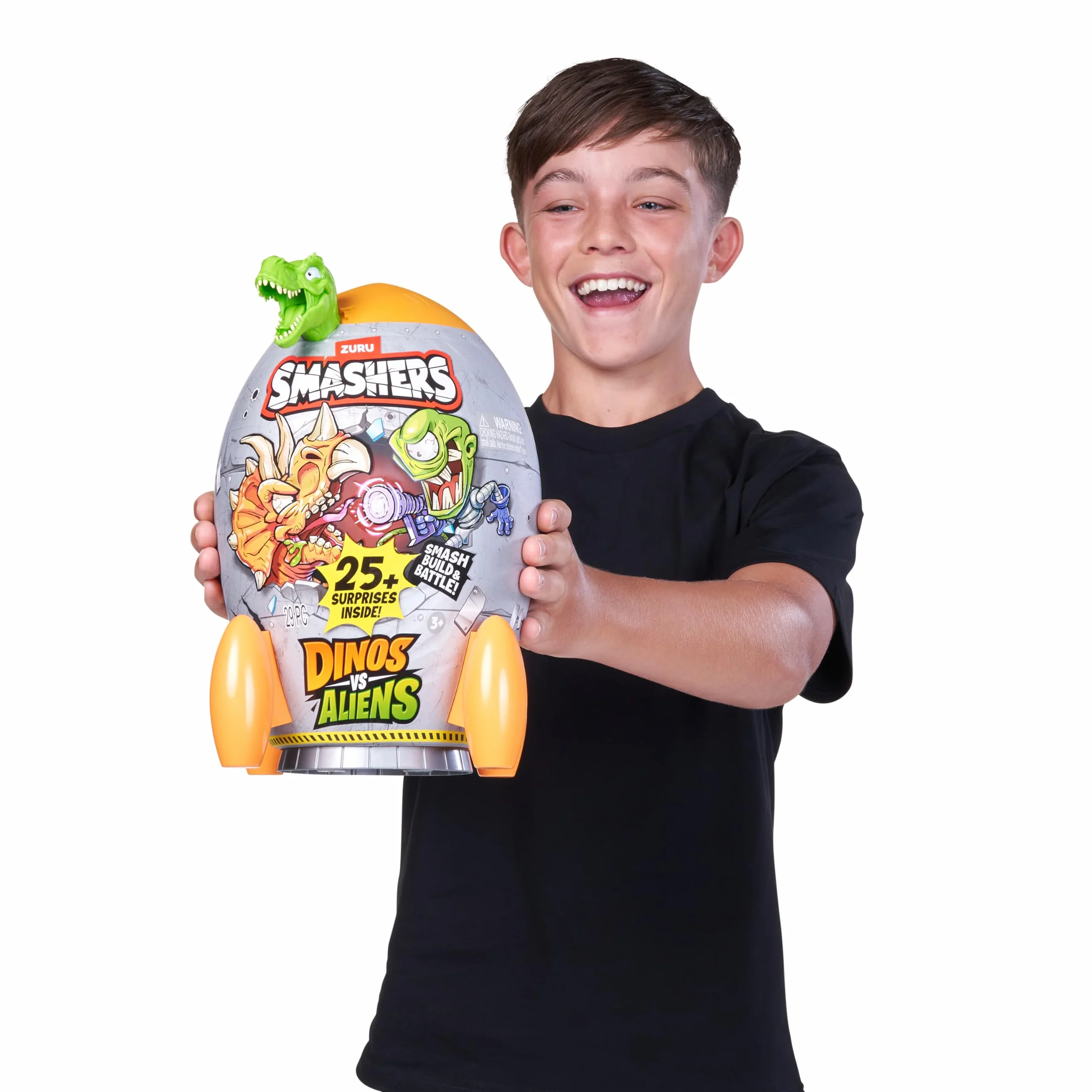 Smashers Dino vs Aliens Medium de ZURU, Huevo de Juguete aplastable para niños (Triceratops)