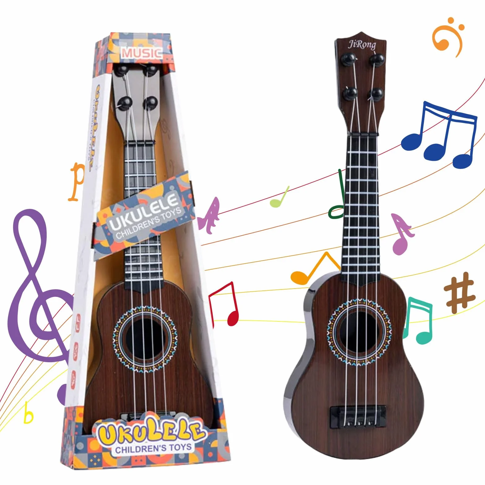 Mini Guitarra Ukelele de Juguete de 4 Cuerdas para Niños, Juguetes de Guitarra para niño pequeños con un simpático Dinosaurio, Ukelele para Niños como Instrumento Musical (A5)