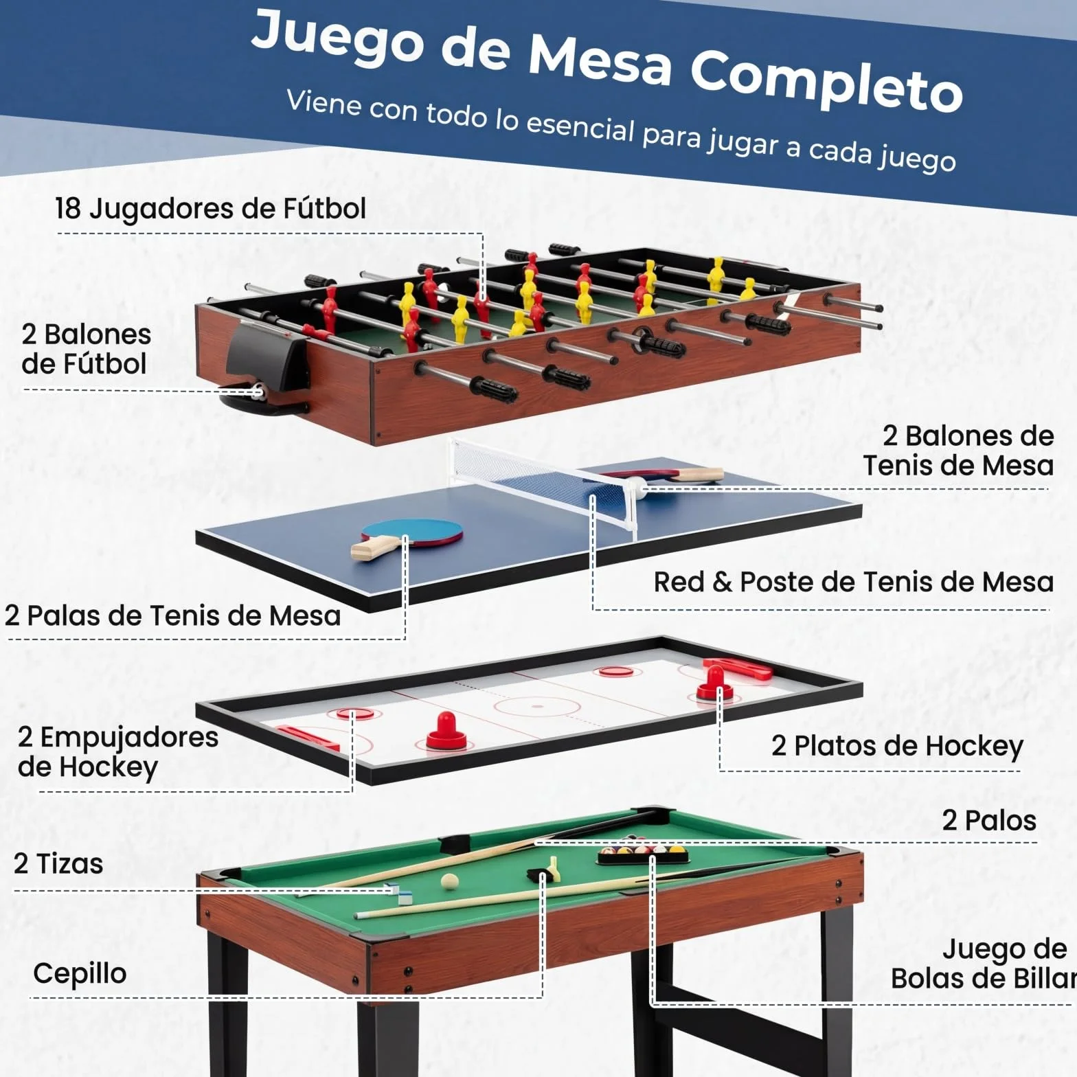 COSTWAY Futbolin, Billar, Hockey, Mesa de Tenis, 4 en 1 Mesa de Multijuegos con Patas y Accesorios, Futbolines para Niños y Adultos para Sala de Juegos, Bares, 125 x 97 x 83 cm