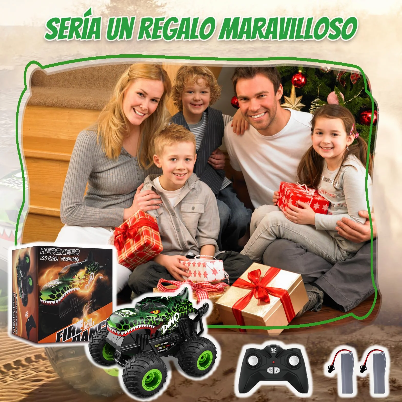 IEEILULU Coche teledirigido dinosaurio, todo terreno RC Cars con rotación de 360°, luz LED, RC Monster truck recargable, juguete de dinosaurio, regalo para niños a partir de 3, 4, 5, 6, 8, 10 años