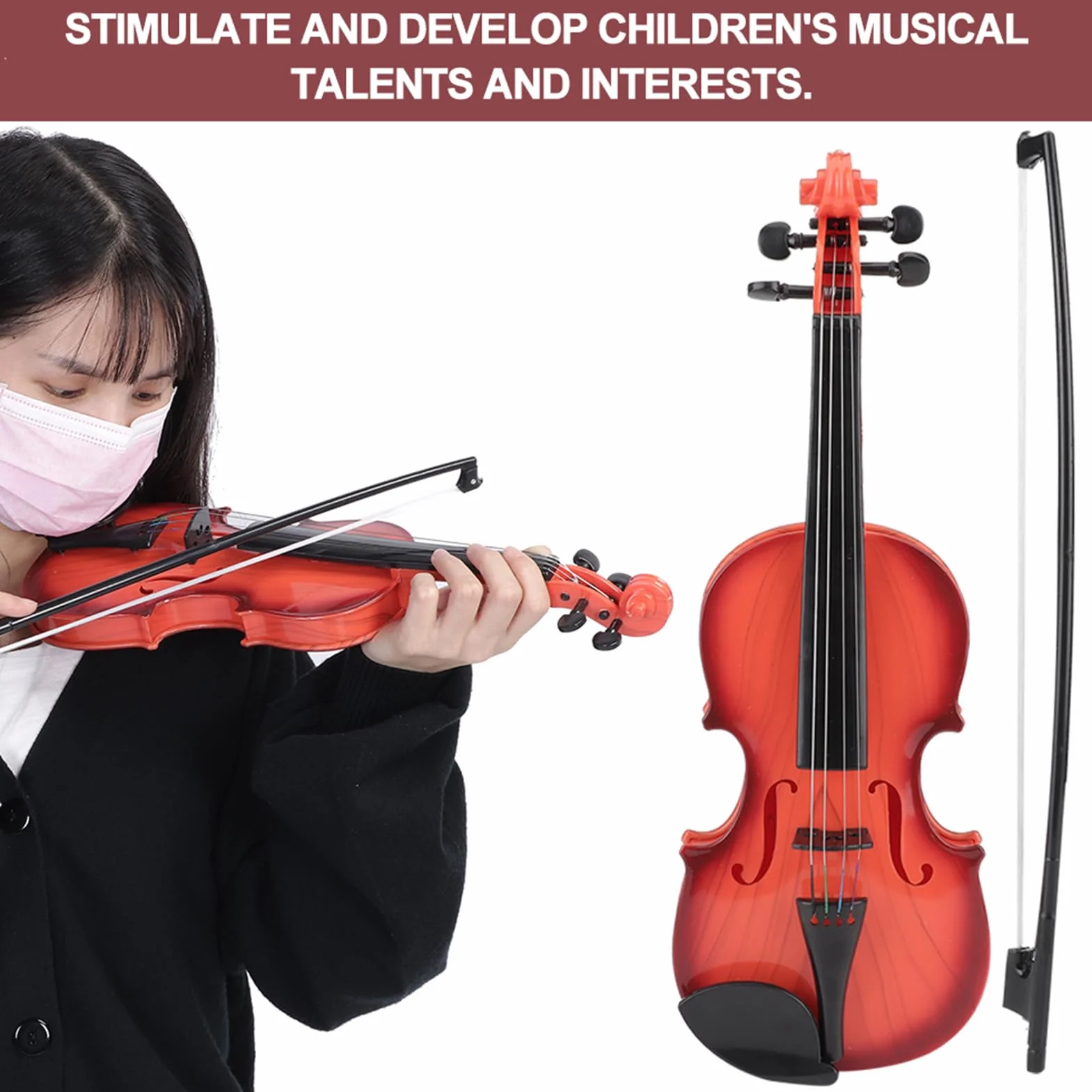 Generic Juguete de Violín Musical para niños Cuerda Ajustable Desarrollar Práctica de Instrumentos para Entretenimiento Infantil ABS 15,4 X 5,3 X 2,2 Pulgadas (marrón Claro)