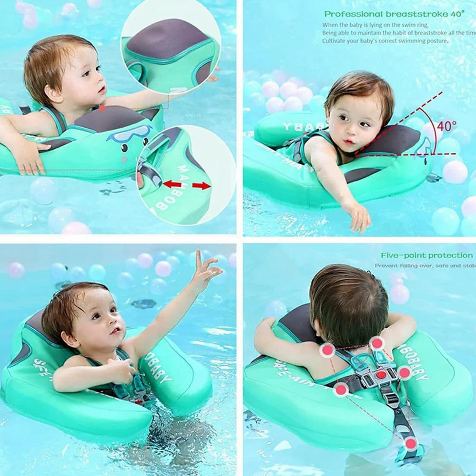 Flotador para Bebé con Sombrilla Flotadores para Niños Pequeños Antivuelco | Antivuelco Con Sombrilla Protectora Desmontable Para Viajes De Verano, Lagos Y Bañeras Exteriores - Para Bebés De 3 A 24