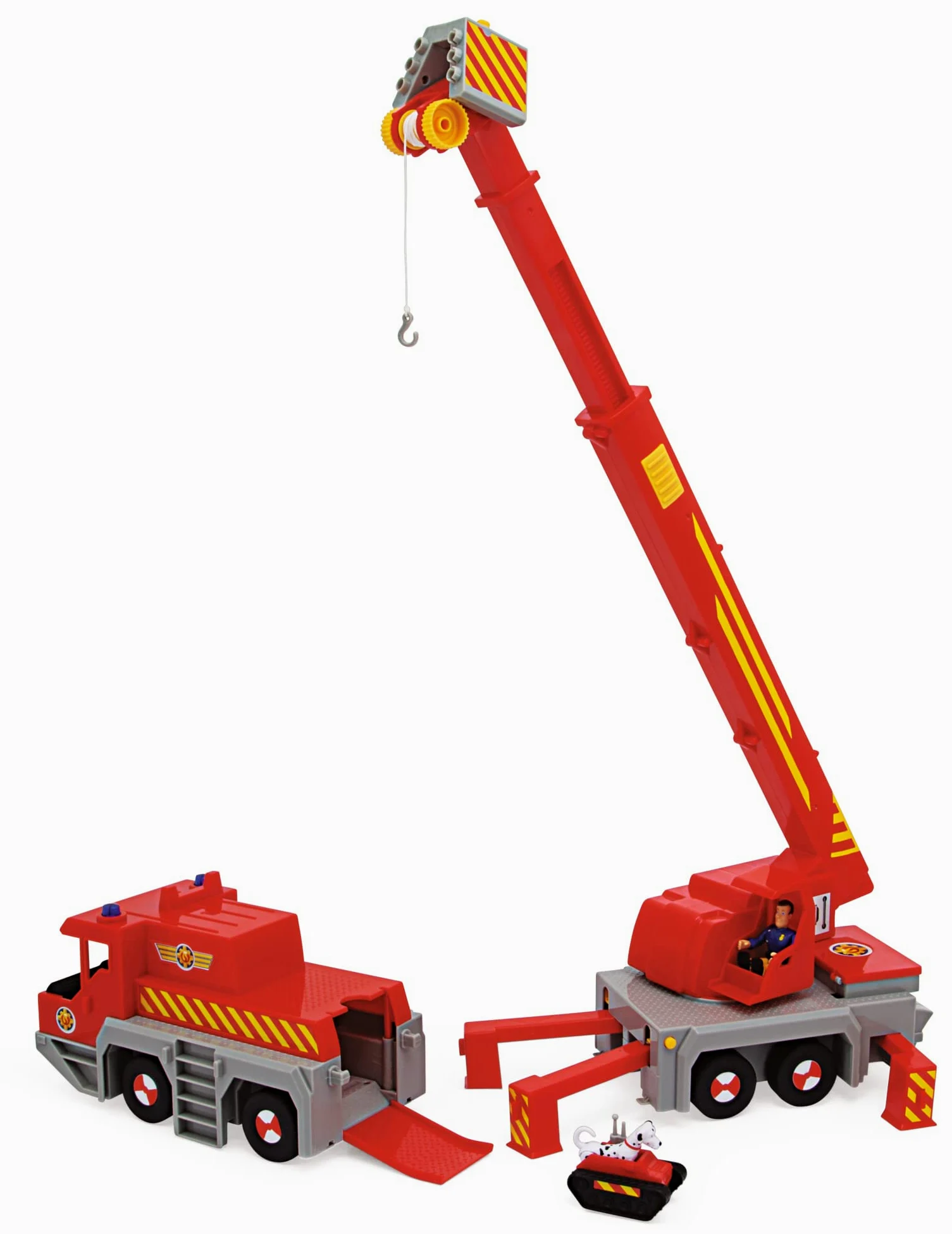 Simba 109252517 - Grúa de Juguete de Sam Bombero (50 cm) - Vehículo de Rescate 2 en 1 (Coche y grúa) para niños a Partir de 3 años, con cabrestante, Figura, luz y Sonido (Incluye Pilas)
