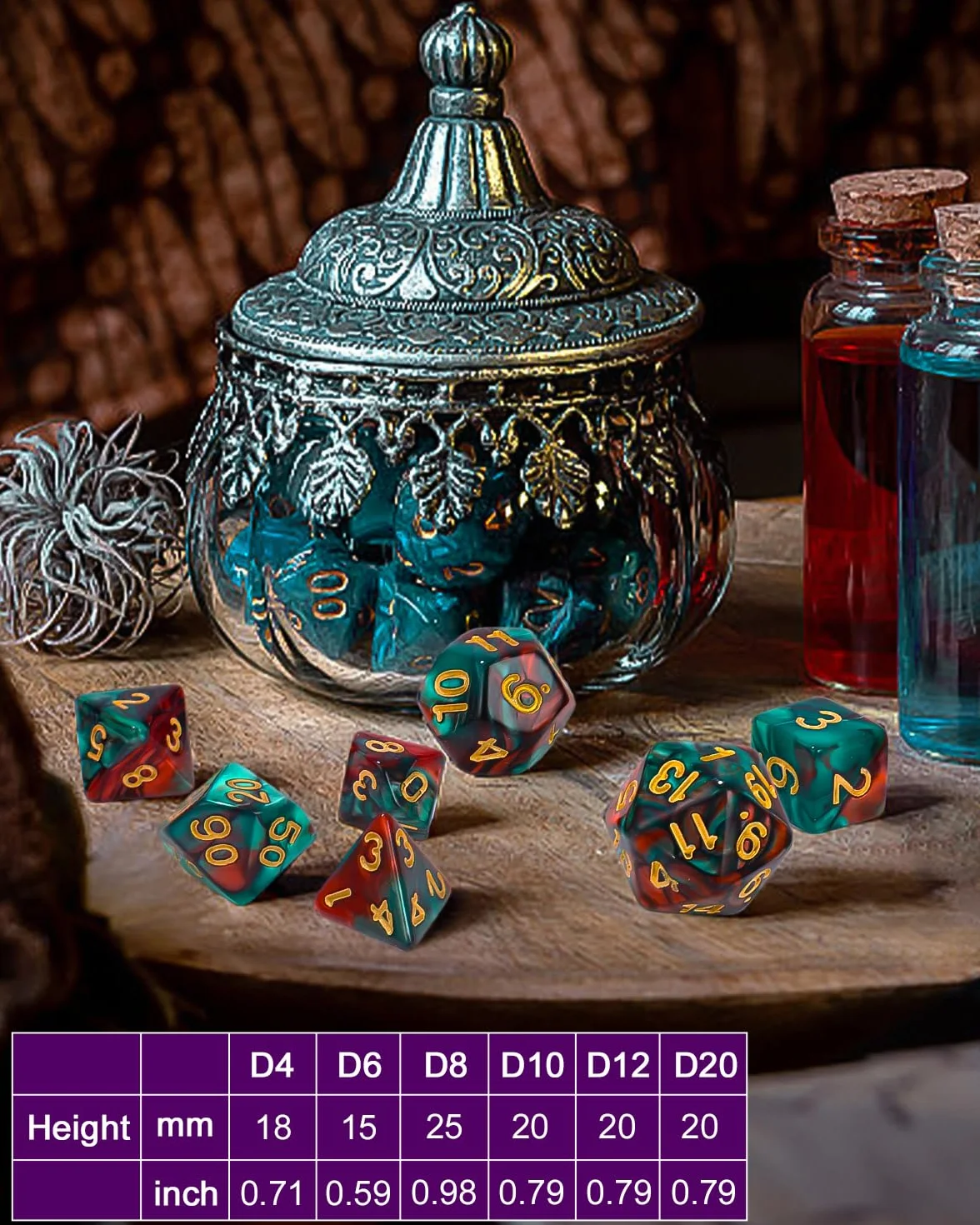 Dados Poliédricos - 49 Piezas con Bolsa Negra para Juegos de Mesa, Dungeons and Dragons, DND, RPG, MTG - D20, D12, D10, D8, D6, D4