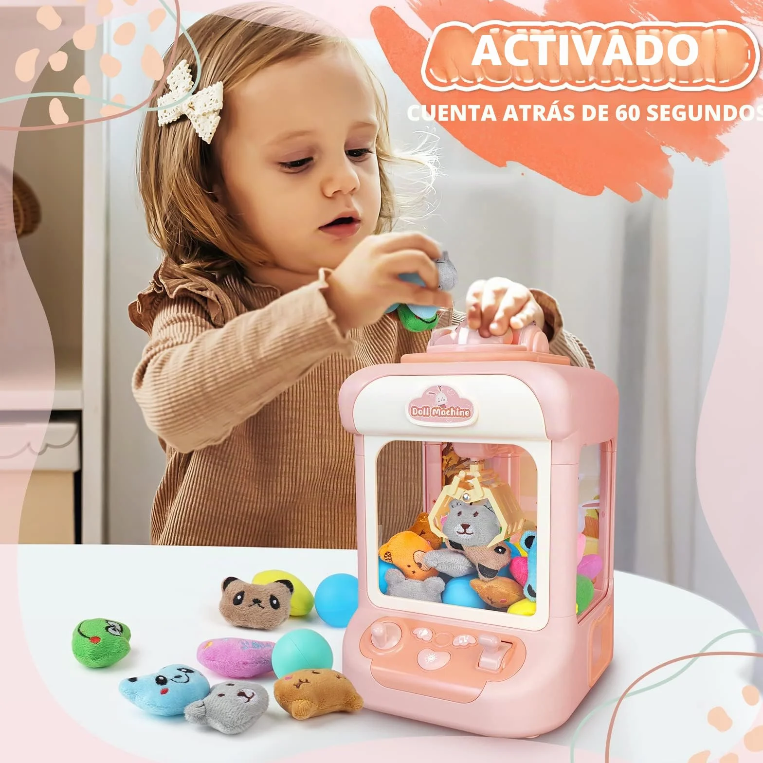 deAO Máquina de Garras Juguete con Música, Incluidy 20 Peluches, 10 Gashapones, Mini Máquina de Garras Buen Regalo para Cumpleaños, Navidad, Fiestas, Juego de Fiesta