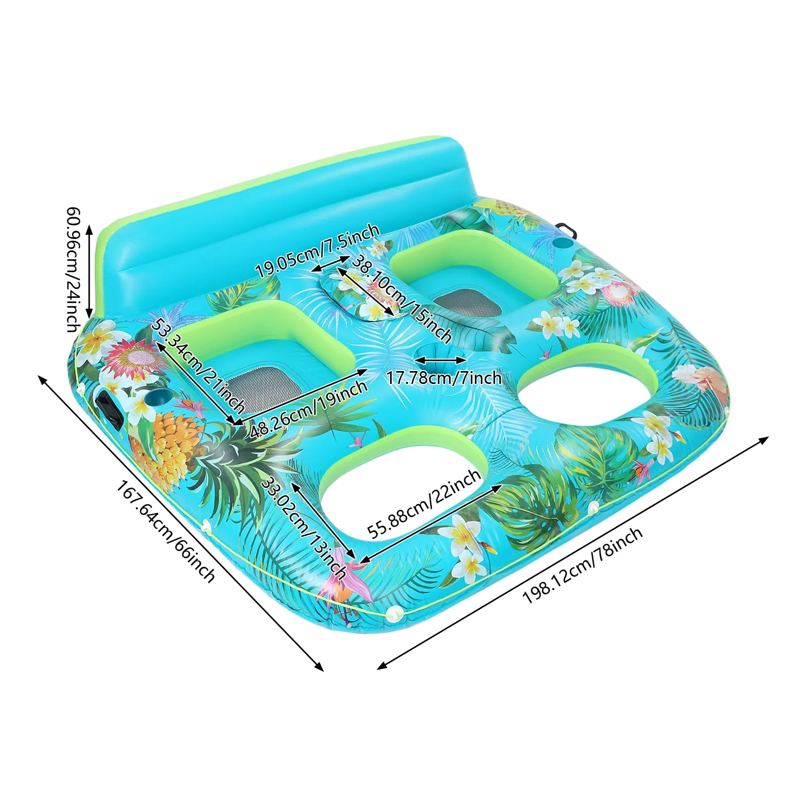 Colchón hinchable para 2 personas, sillón flotante con soporte para bebidas y asa, piscina con red, perfecto para vacaciones, piscina, piscina al aire libre