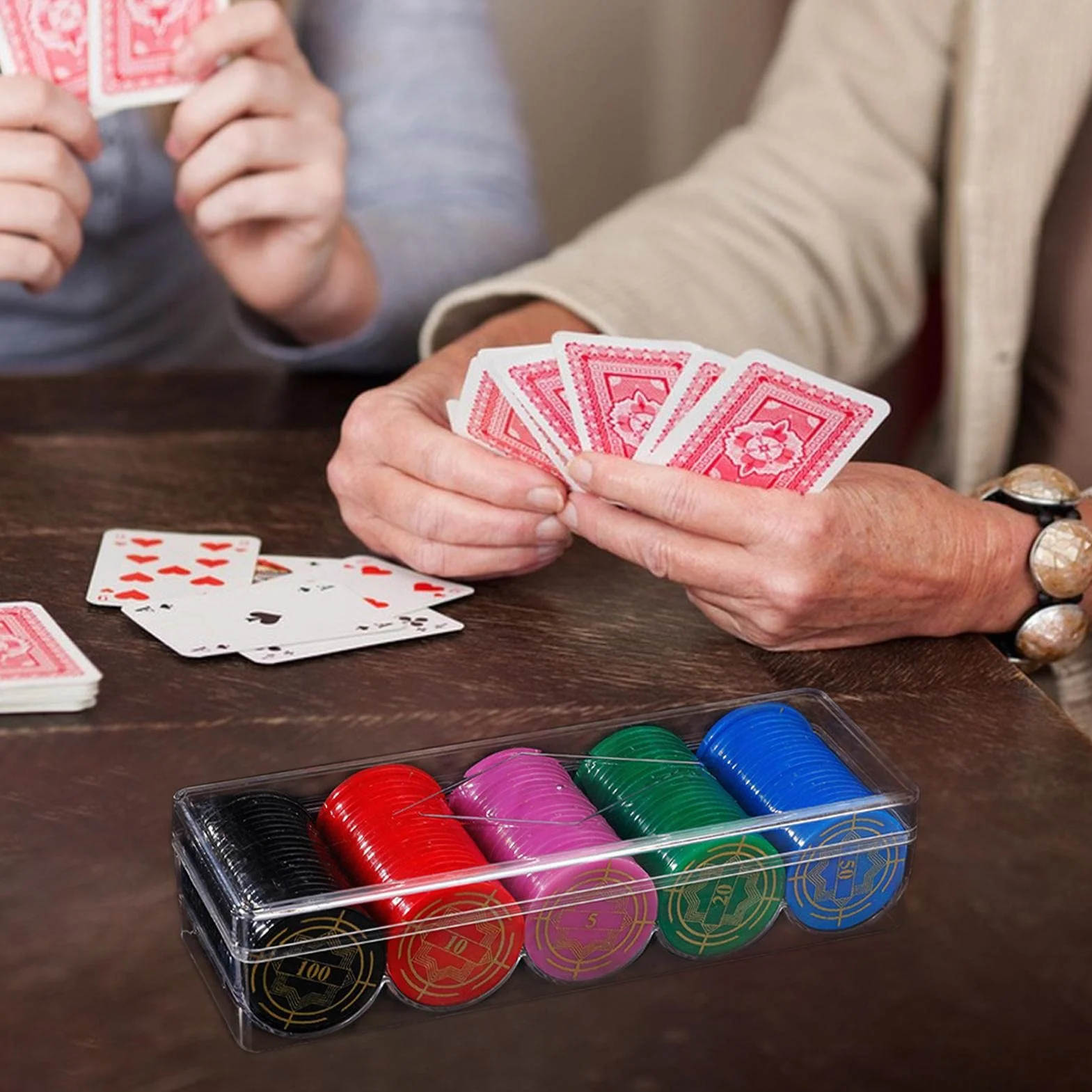 Bandeja de virutas - Tarjetero acrílico de 5 Rejillas,Caja de fichas de póker de acrílico de 100 Piezas, Portador de fichas de Casino con bandejas de fichas para el hogar del Casino