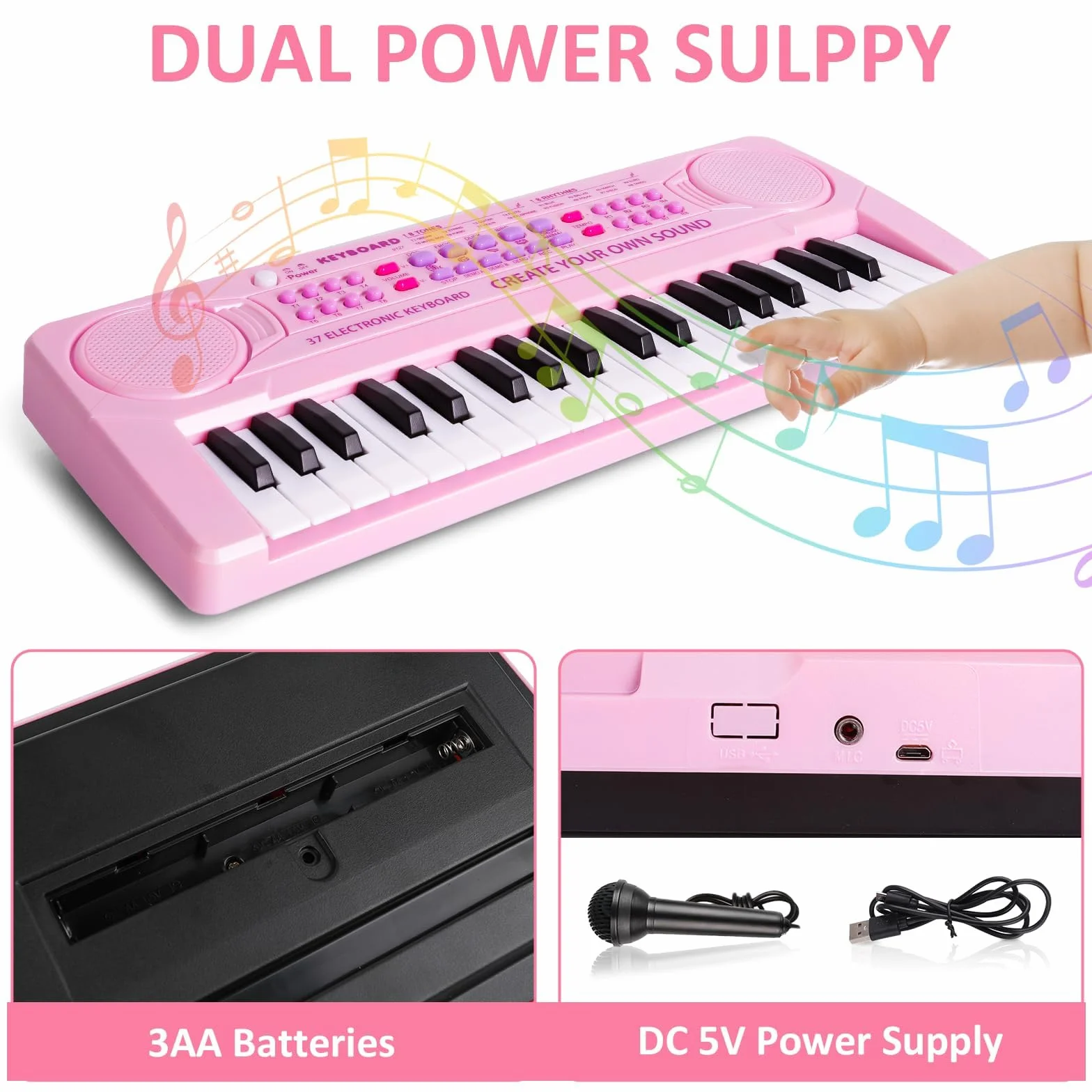 Teclado Piano 37 Teclas, Piano Electrónico Infantil, Teclado de Música Digital Portátil para Niños, Educativa Regalo para Principiant