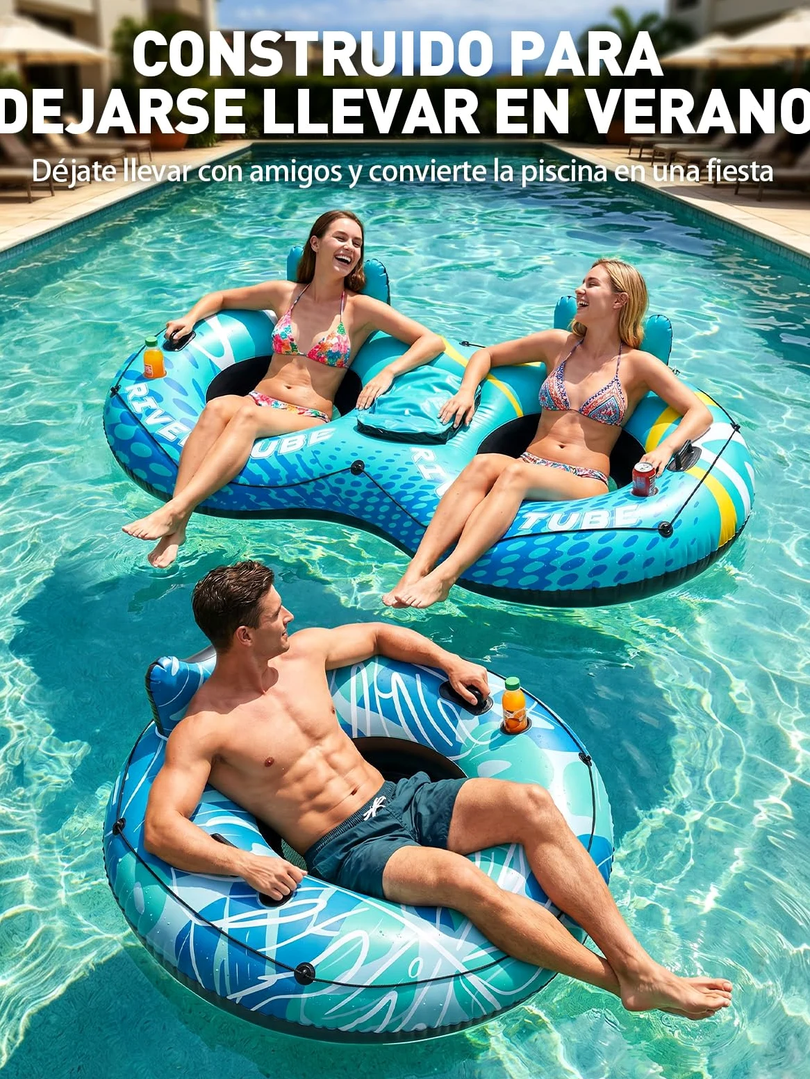SOLAVERO Flotadores Inflables para Piscina, Inflable Flotador Adulto con 2 Asas y Portavasos, Silla Flotante, Sillon Hinchable para Fiesta Veraniega en Piscina