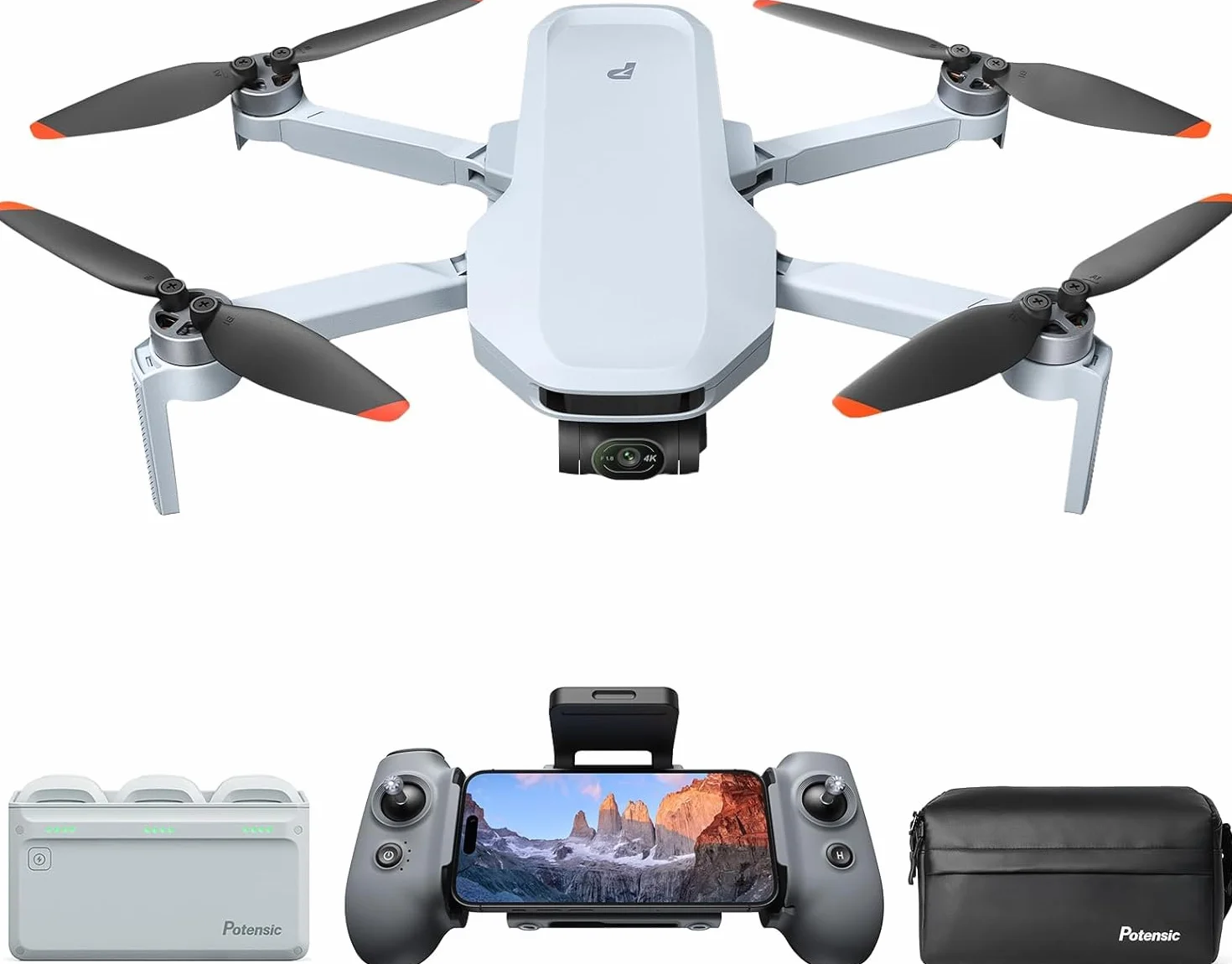 Potensic ATOM 2 Dron con Cámara para Adultos, Video 4K/Foto 8K, <249g, Gimbal 3 Ejes, Transmisión 10KM, Seguimiento AI, Grabación Vertical, AI Noche Shot, QuickShots, 96 Min de Vuelo Fly More Combo