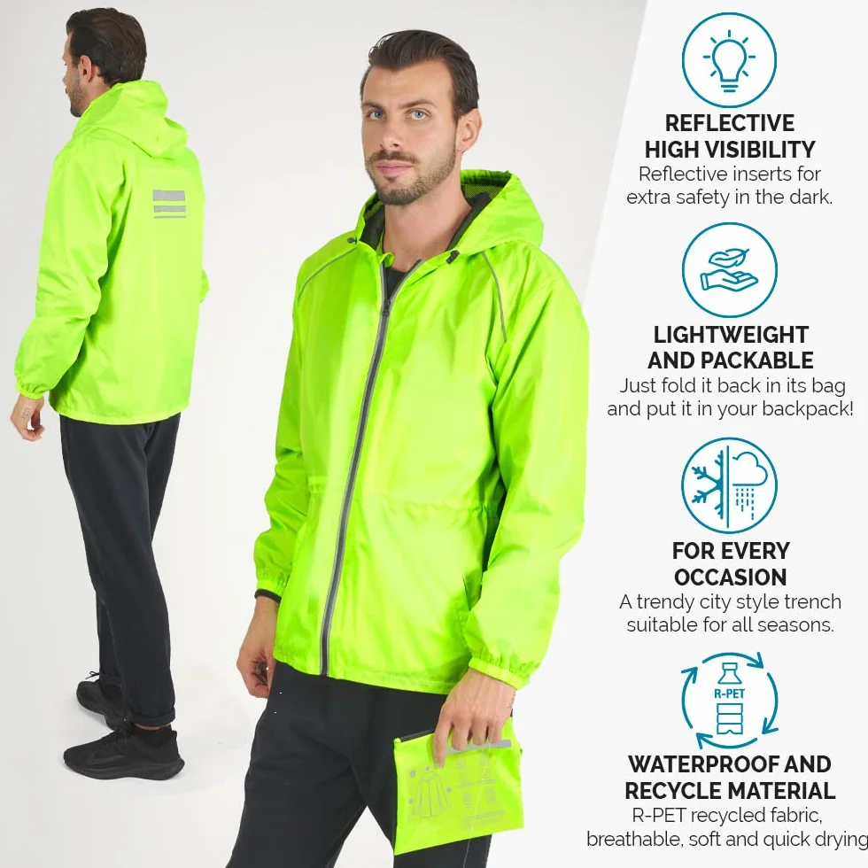 PERLETTI Chubasquero Hombre Cortaviento Impermeable con Capucha Chaqueta Trench Transpirable Waterproof
