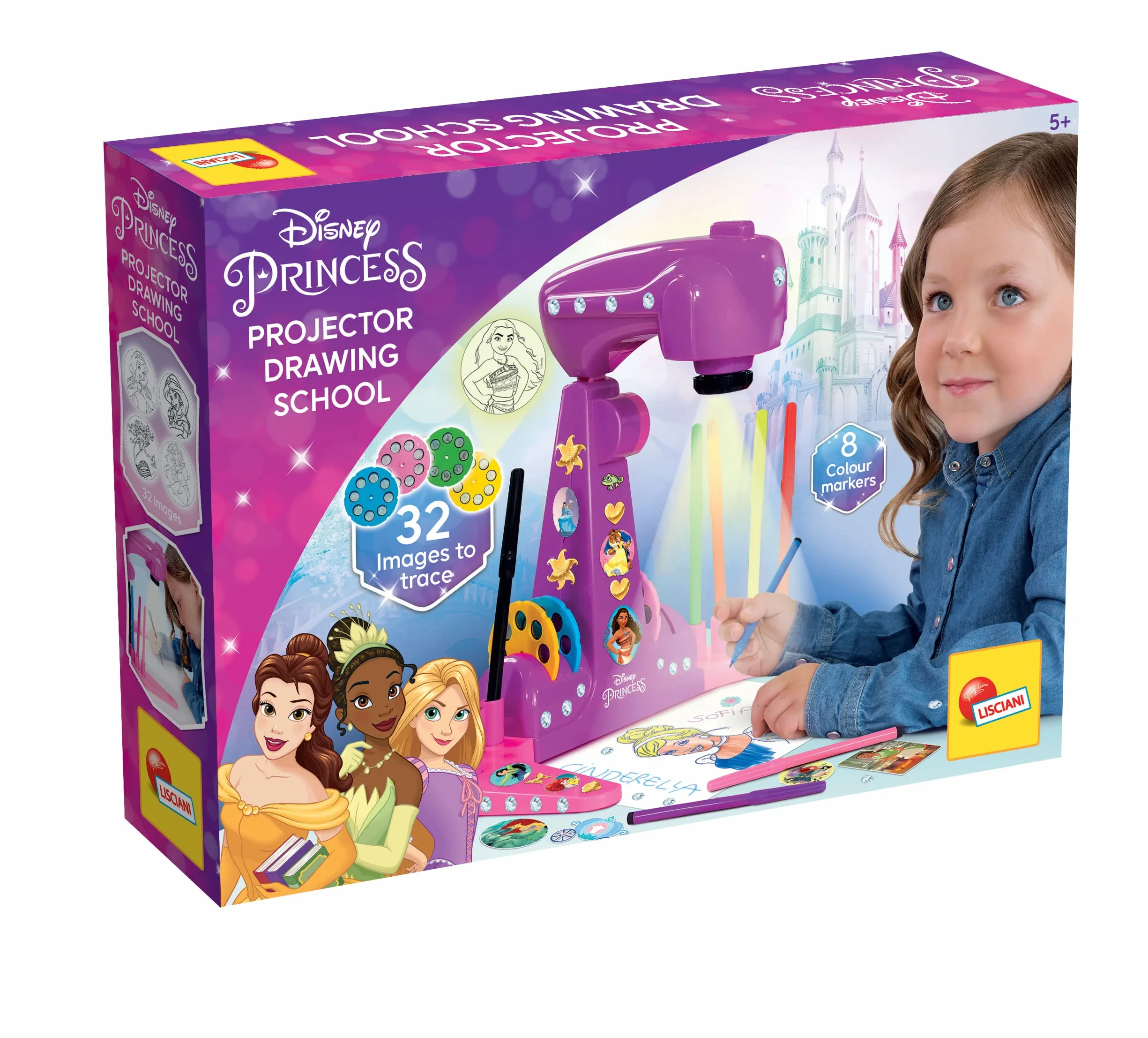 Lisciani Giochi - Escuela de dibujo con proyector de PRINCESAS DISNEY - Para niños a partir de 3 años - Aprende a dibujar con modelos proyectados - Incluye modelos, papel y lápices - Juego creativo