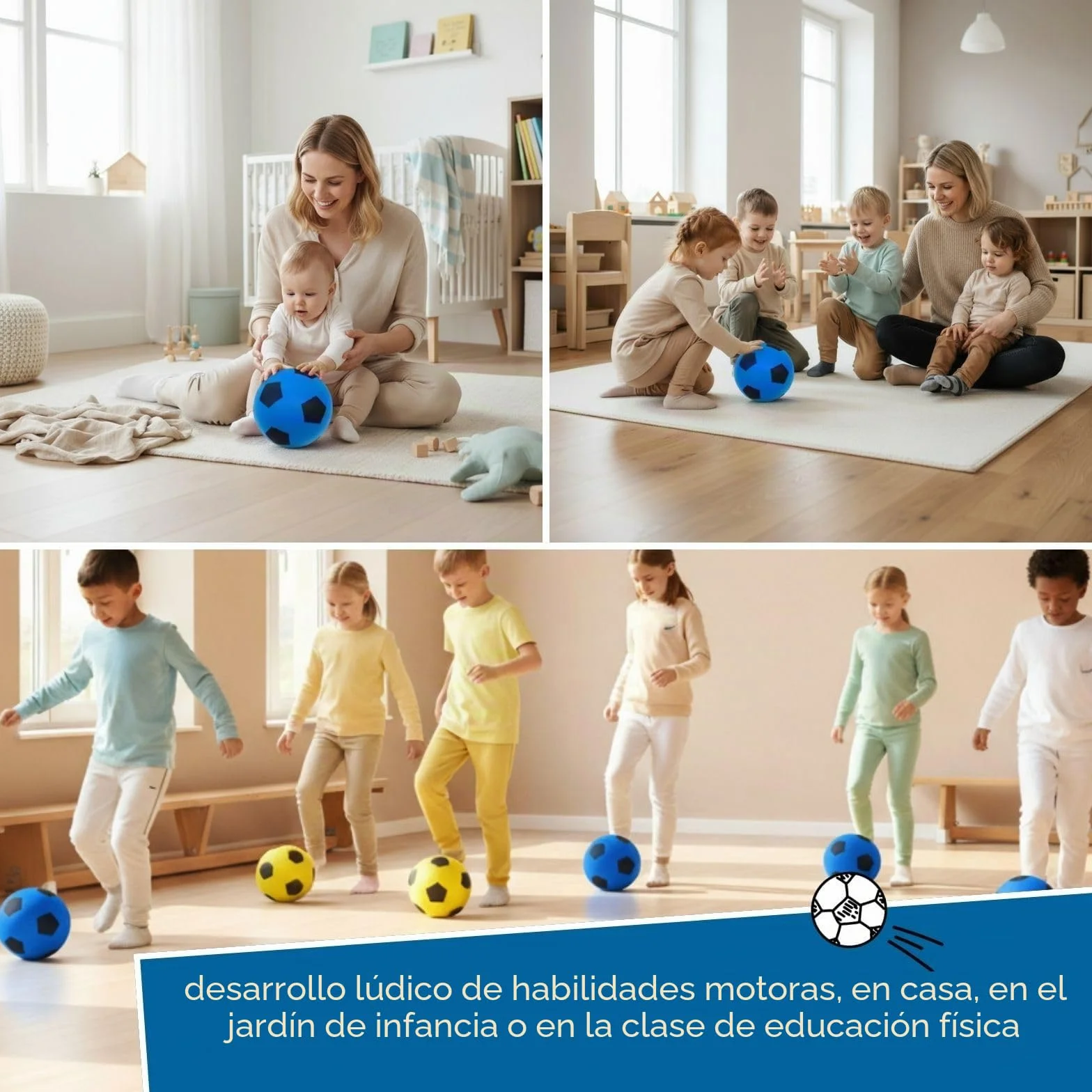 alldoro 63105 Balón de Espuma, con diseño de fútbol, para niños a Partir de 18 Meses, para Interior y Exterior, Azul, 20 cm, 153 g