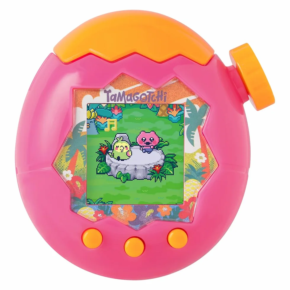 Tamagotchi Paradise Orange Tropics – Juguete Interactivo Tamagotchi – Rueda giratoria con Zoom – Modelo Rosa y Amarillo – Juguete para niños a Partir de 6 años – Bandai – 43425