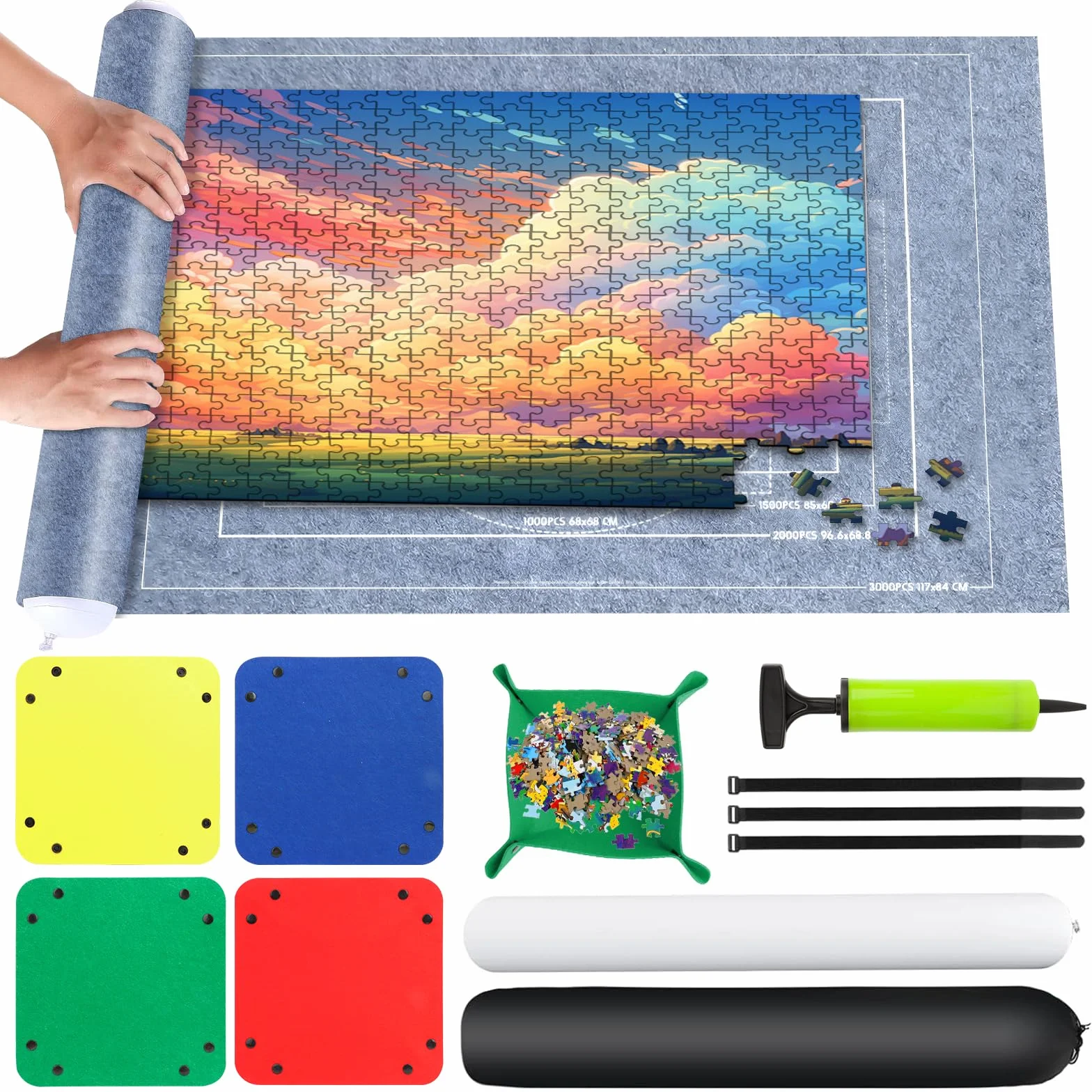 VFANDV Tapete Puzzle, Fieltro Tapete Puzzle para 1000 1500 2000 3000 Piezas Puzzle Mat Roll Jigsaw Puzzle Pad, Estera de Rompecabezas Portátil con 4 Puzzles Clasificadores (Gris)