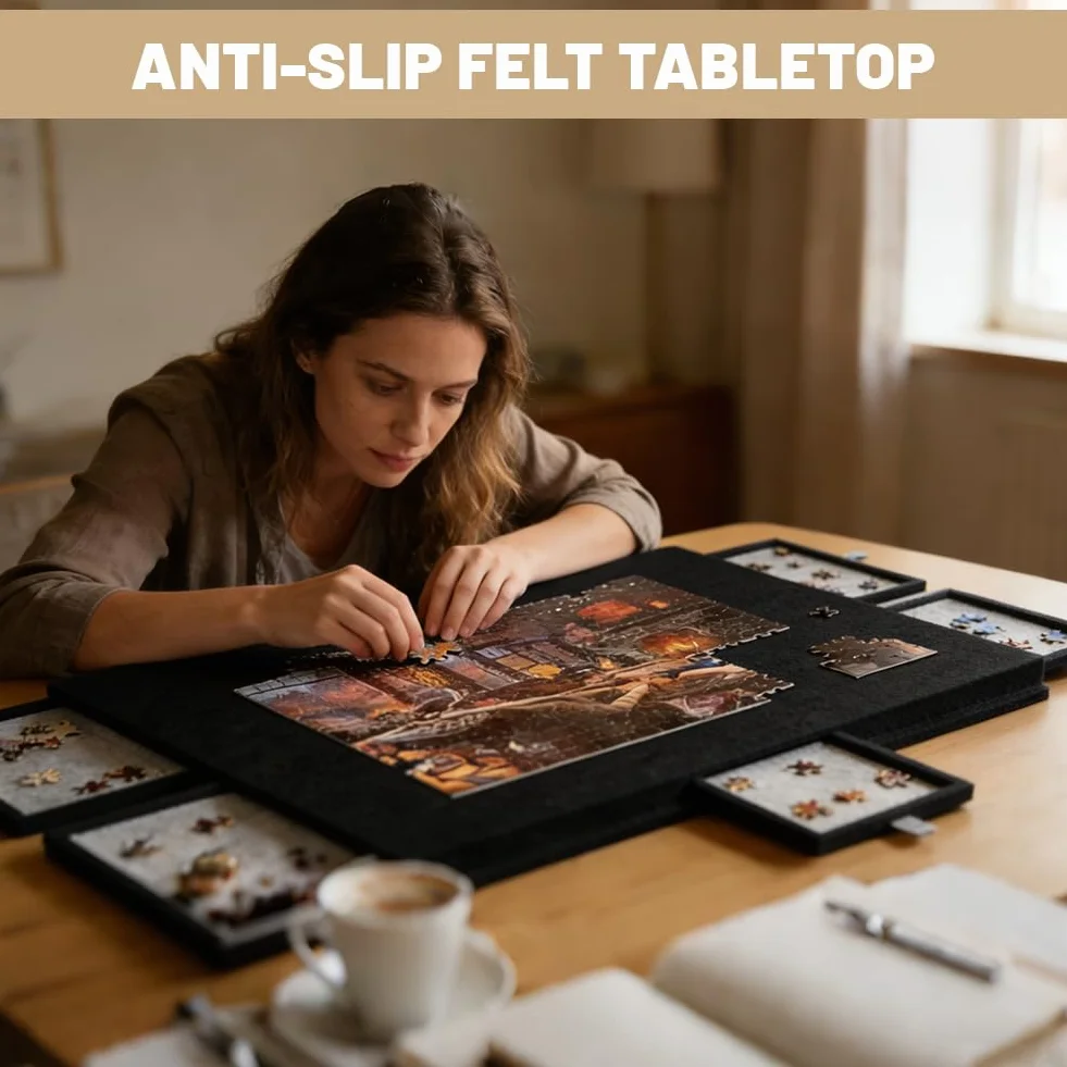 Mesa rompecabezas de 1000 piezas, tablero portátil con 6 cajones, estuche de almacenamiento de fieltro ligero, almacenamiento portátil para 1000 piezas, mesa de rompecabezas inclinable, para adultos y