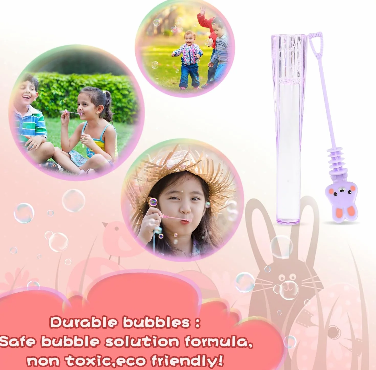 SULOLI 20 Piezas Mini Pompas de Jabón，Palitos de Burbujas de Pascua，Burbuja Varita de Burbujas para Cumpleaños Infantiles, Bodas，Pascua，Exteriores Juguetes para Niños (5 Estilos