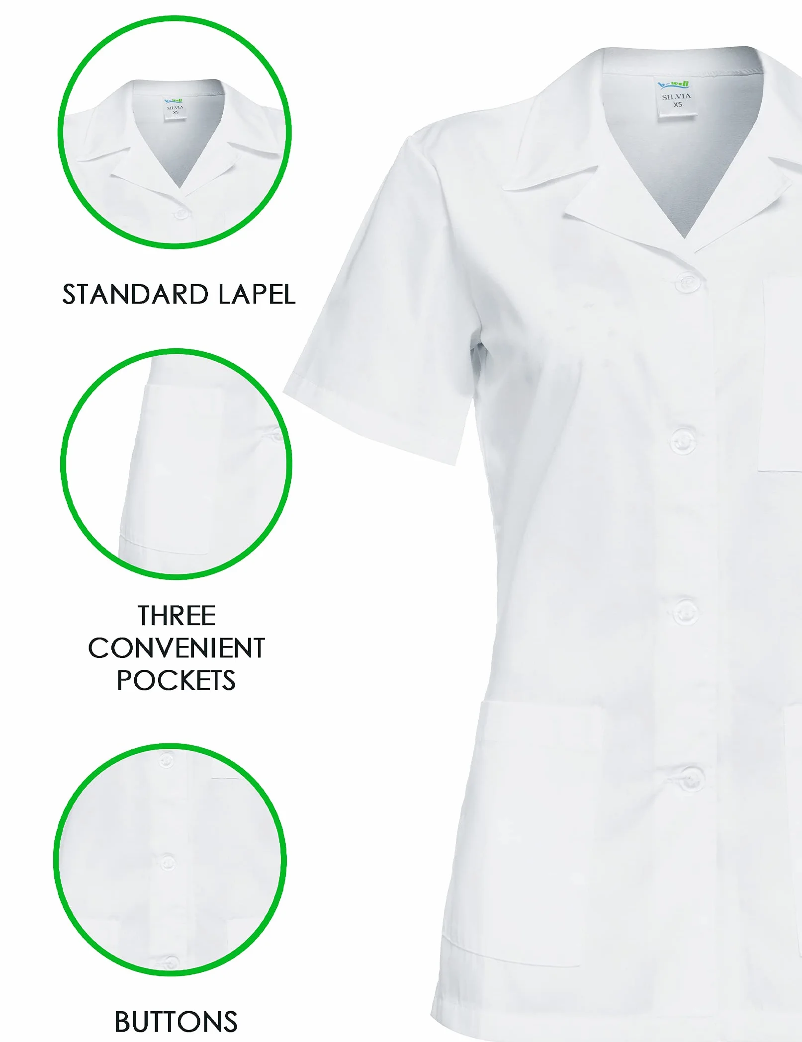 B-well Gabi Uniforme de Empleada Hogar Casaca con Botones para Enfermera Limpieza Mujer Manga Corta Cuello Solapa