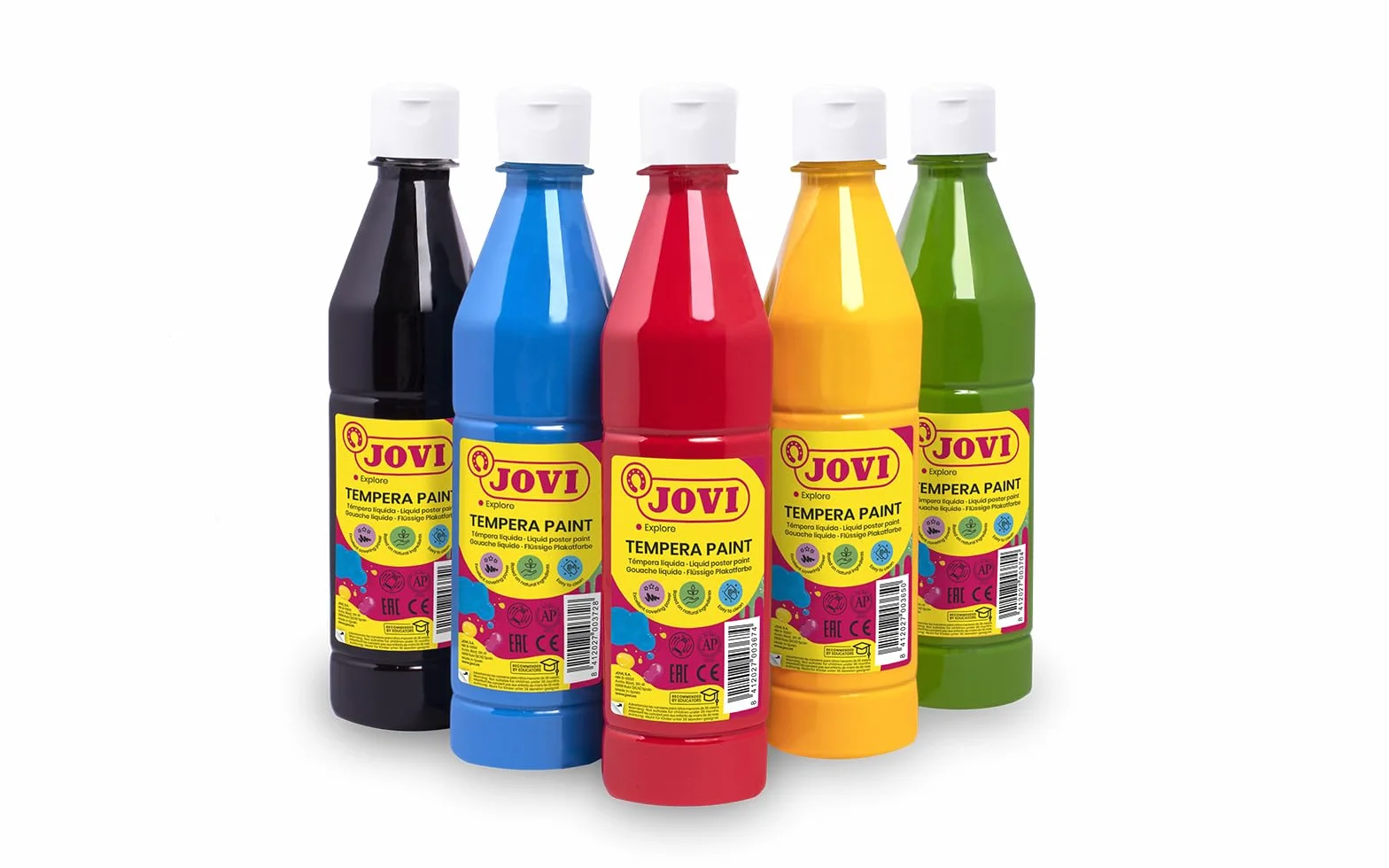 Jovi - Témpera líquida 6 botes de 500ml, colores primarios, formato escolar | fácil de lavar - sin gluten