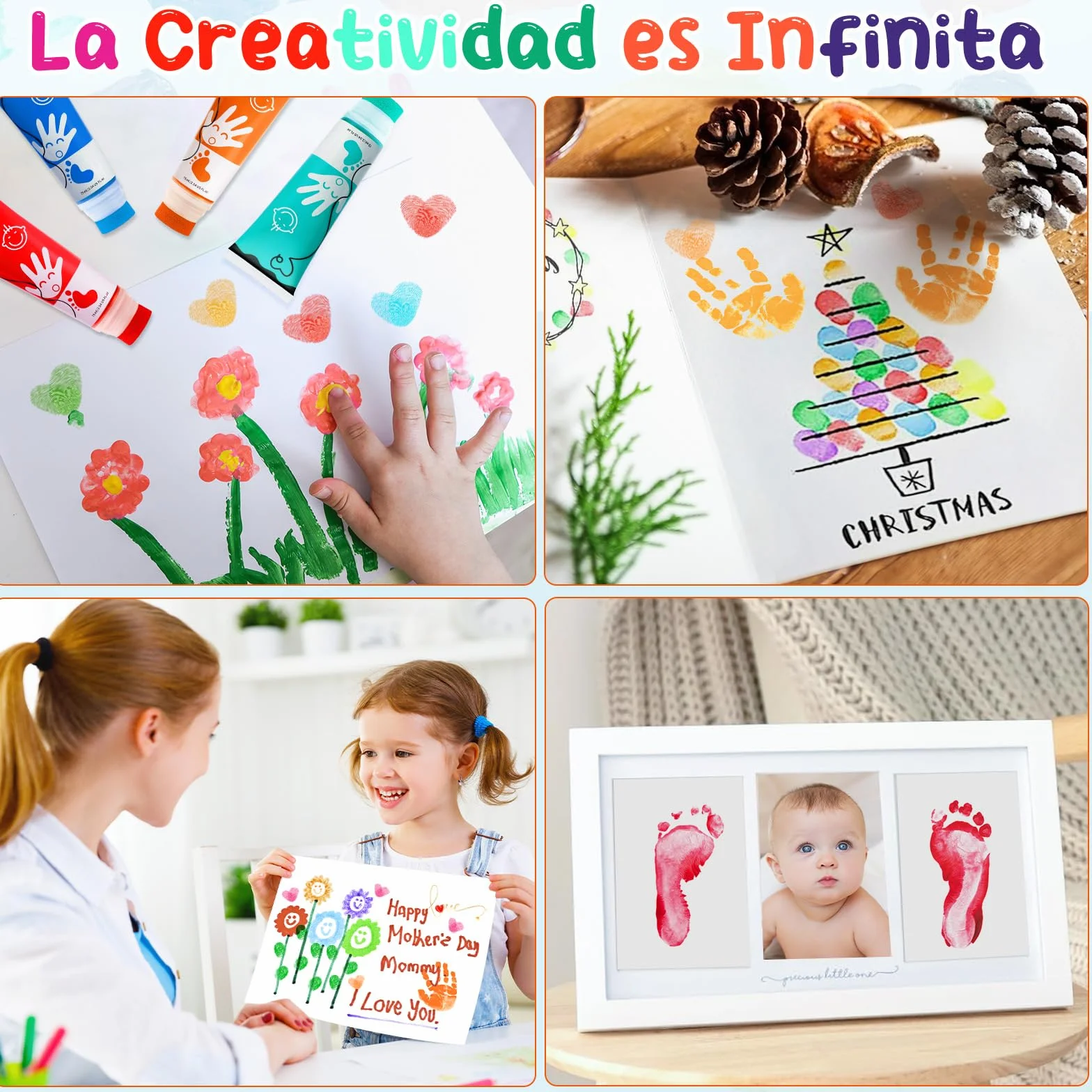 Pintura de Dedos para Niños Con Cabeza de Esponja 8 Colores No Tóxico y Lavable 75 ml/Tubo, Pintura Dedos Adecuado Para Regalos de Educación Infantil, Pintura Hecha a Mano,Regalo Navidad