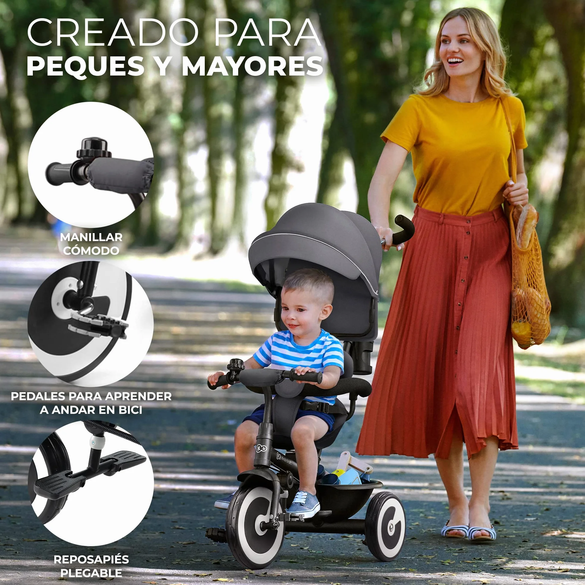 Kinderkraft Aston Triciclo Evolutivo, Bicicleta Sin Pedales, Bicicleta Bebe, para Niños, Cinturón, con Accesorios, Portavasos, Cesta, 9 Meses a 25 kg, Verde