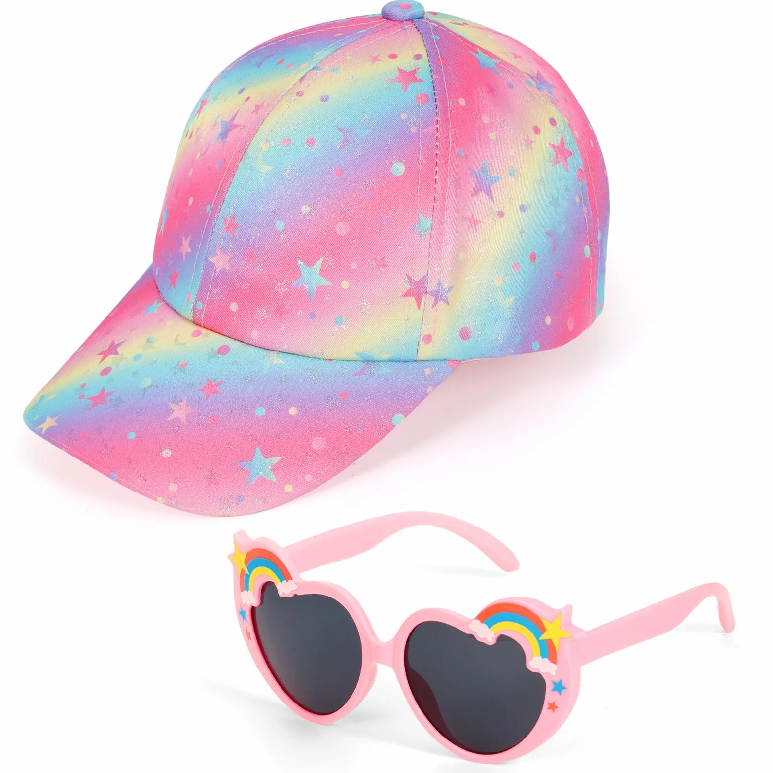 Gorra Niña y Gafas de Sol Tie-Dye Ajustable Arcoíris Rosa Regalo 3-8 Años