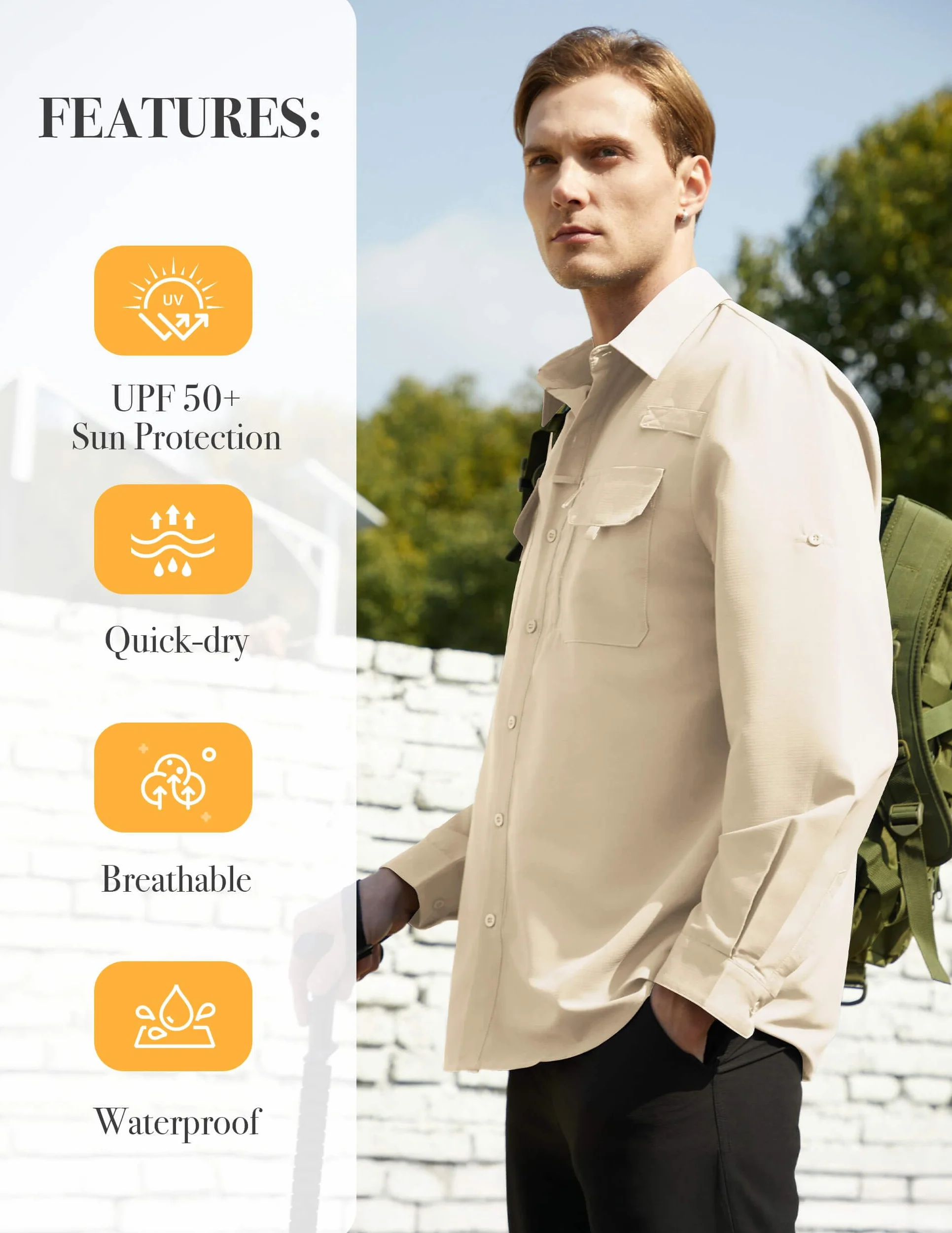 Camisa Hombre Protección Solar UPF 50+ Secado Rápido Manga Larga Pesca Senderismo