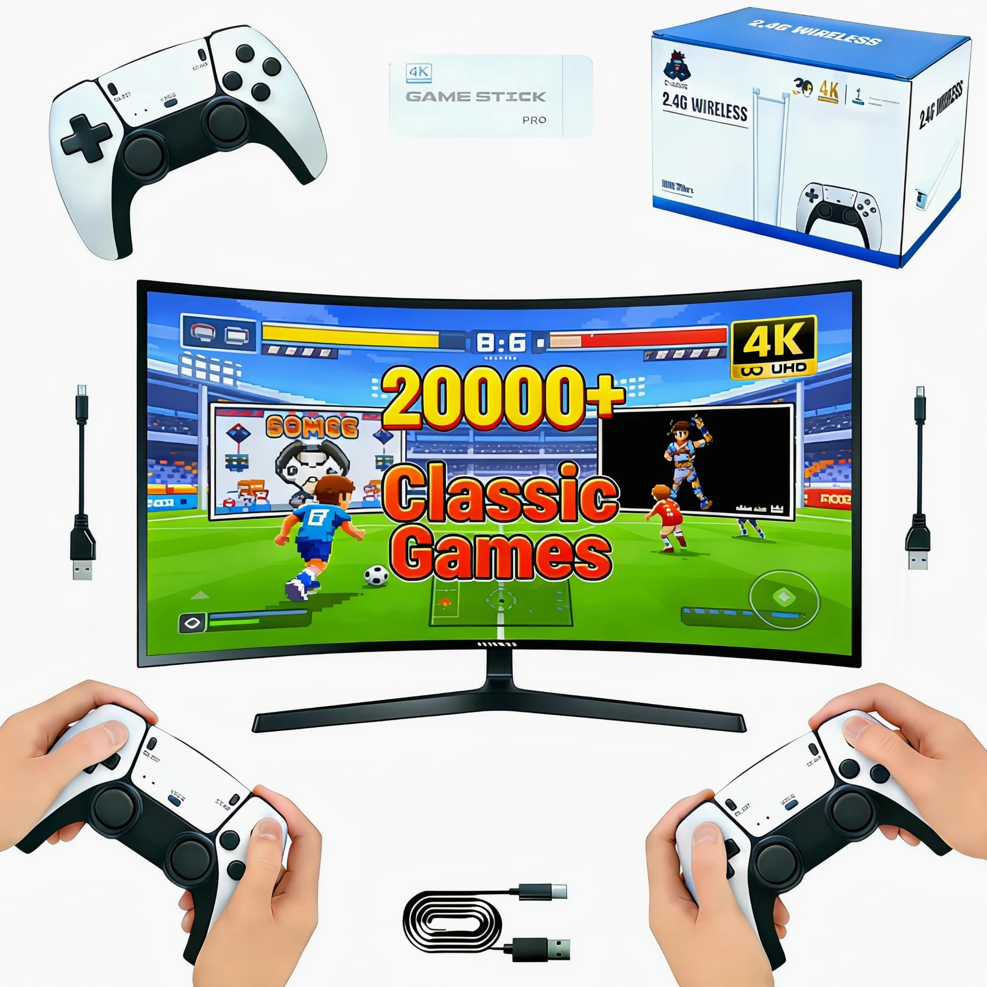 M15 Consola De Juegos Retro,Game Stick con 20,000+ Juegos Clásicos,Emulador Consola Retro con 2 Mandos Inalámbricos,Mando Inalámbrico Dual De 2,4 GHz,Regalo para Niños Y Adultos