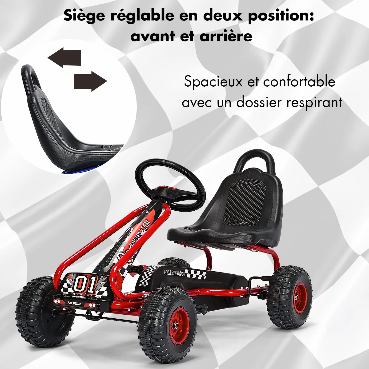RELAX4LIFE Go Kart para Niños con Freno de Mano y Asiento Ajustable, Coche de Pedales con Ruedas Antideslizantes y Freno de Mano para 3-6 Años, Regalo para Niños, Carga 30kg (Rojo)