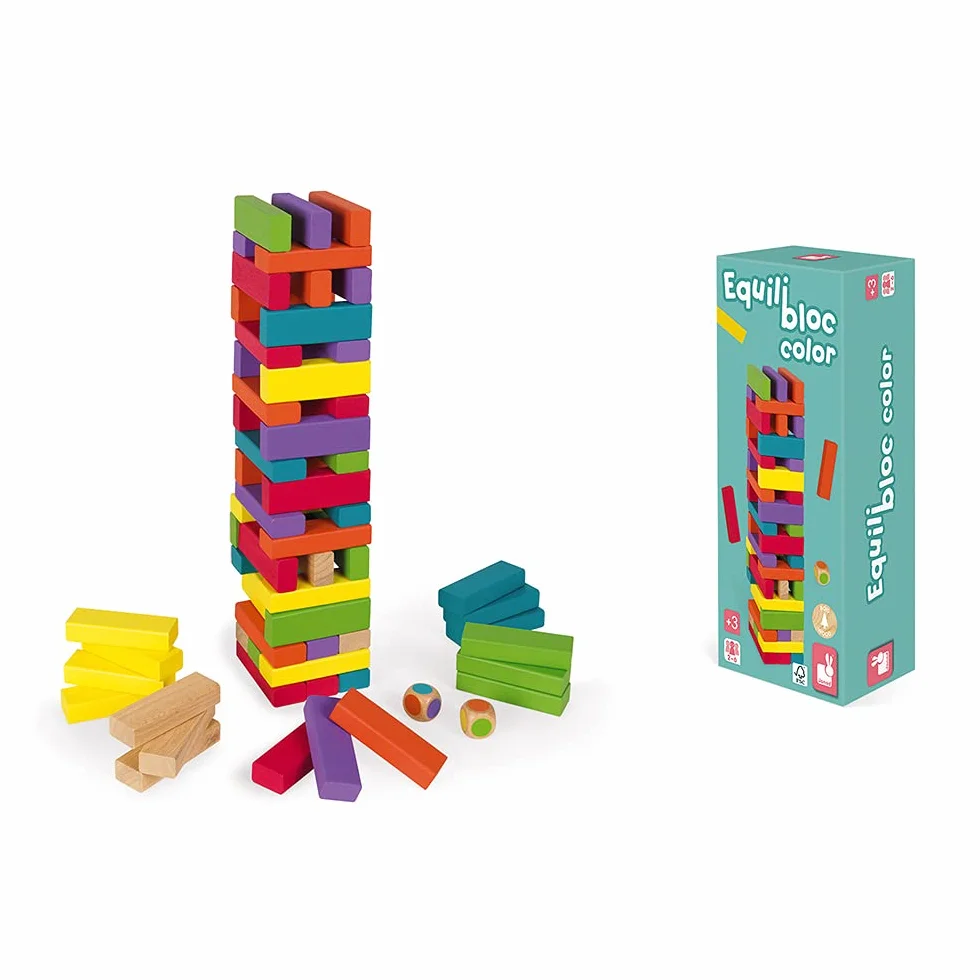 Equilibloc Color - Bloques de Construcción de Madera - 60 Piezas - Juego de Habilidad - Multicolor - Desde 3 Años