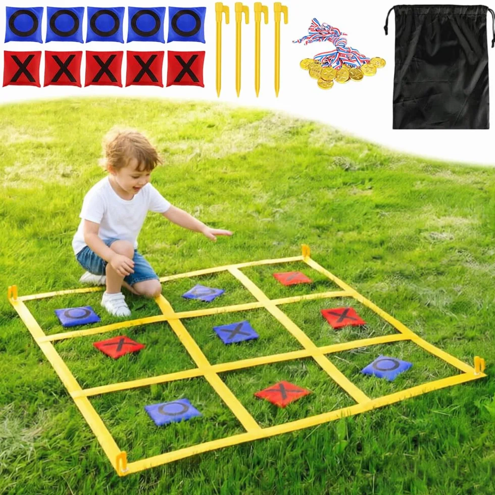 Juego para Exteriores Tic TAC Toe, Juego Gigante de Tres en Raya 1.2m con 10 Piezas X y O, Juegos De Patio Gigantes para Adultos, para Exteriores, Camping, día de Campo, para la Familia