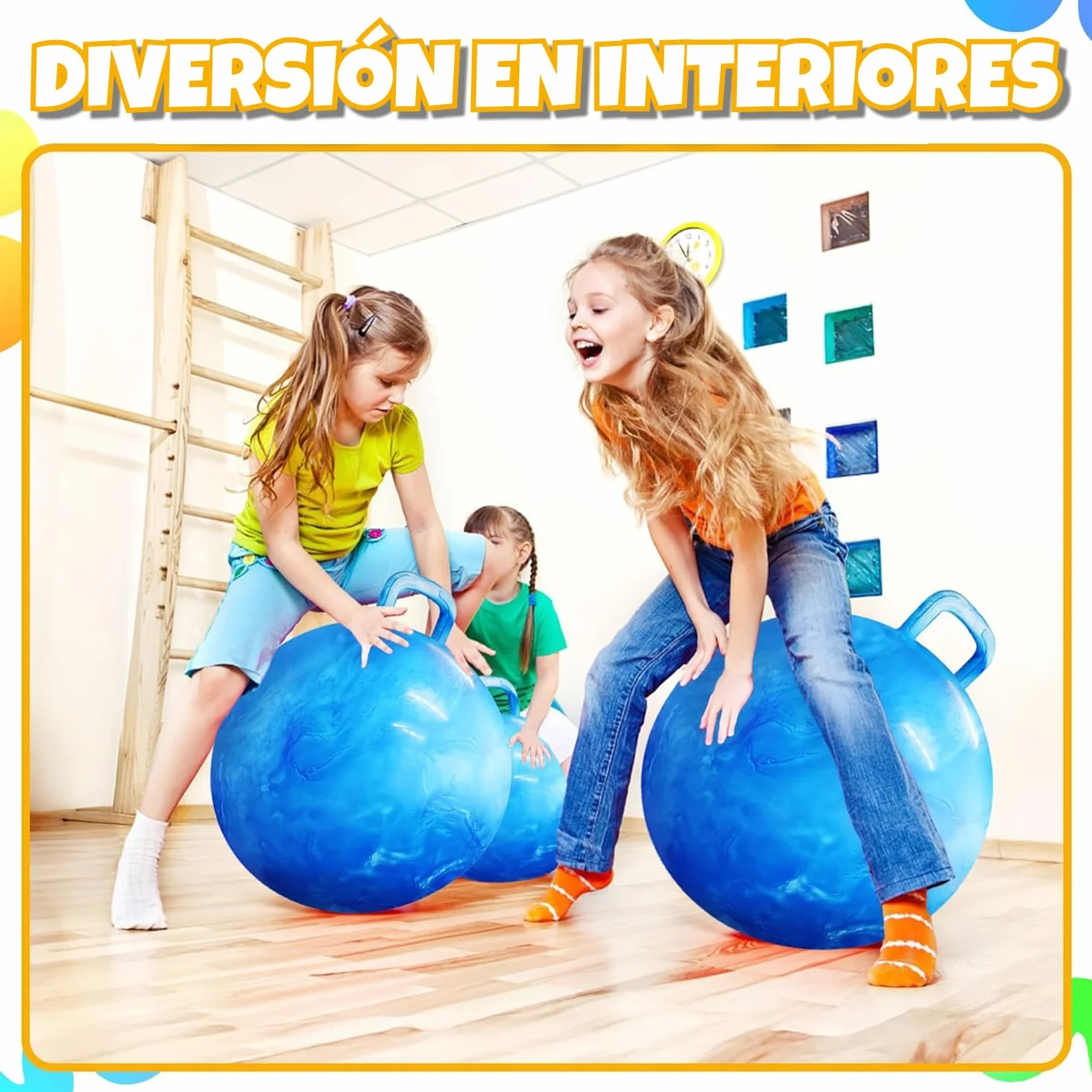 Bedwina Pelota saltarina niños – Pelota de 50,1 cm con asa y Bomba, Juguete Inflable Duradero y Seguro para Saltar y Jugar en Interiores y Exteriores
