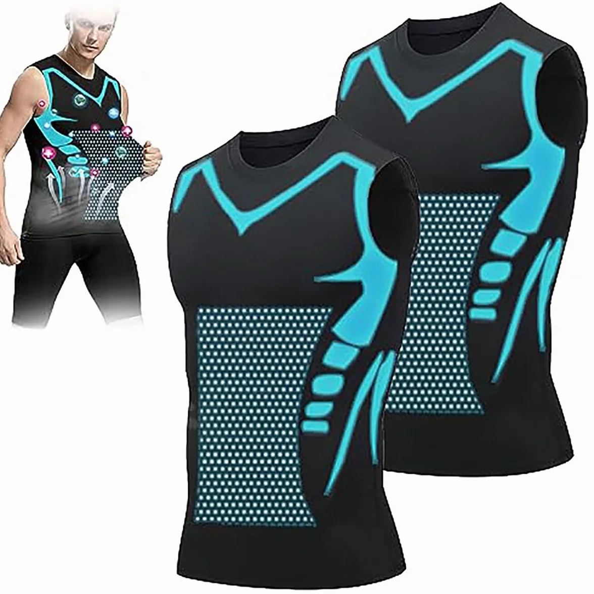 Shaper de Cuerpo de Iones para Hombre, Moldeador, Chaleco Adelgazante, Camisa Compresión Térmica, Sin Mangas, Negro L