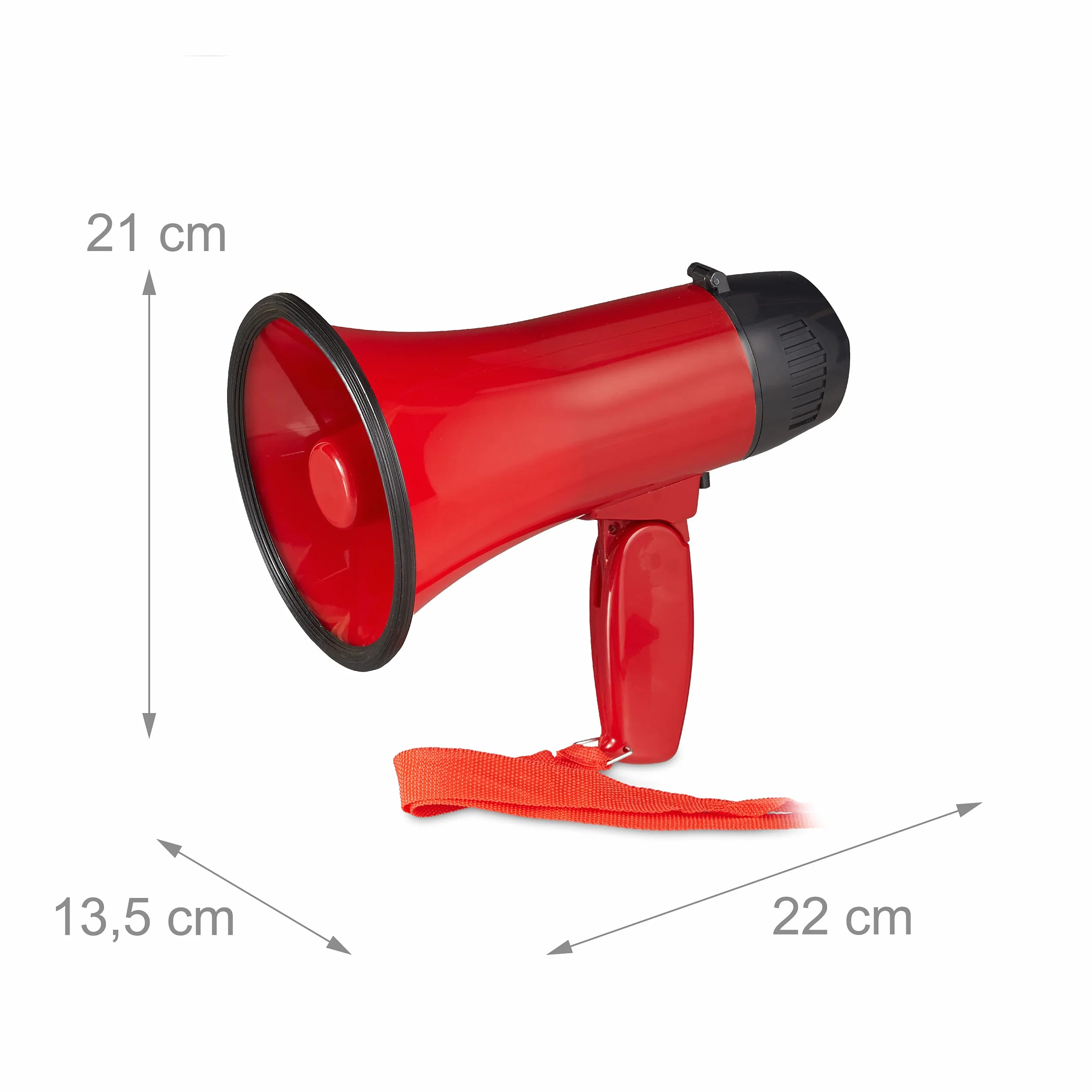 Relaxdays Megáfono 10 W Cuerno de Buey Mango Plegable Correa Plástico Rojo