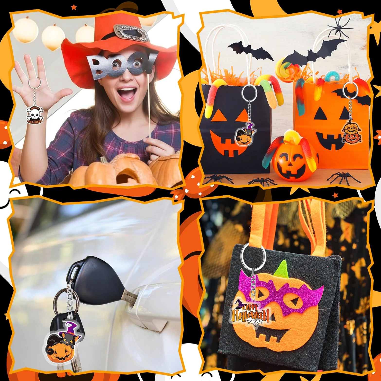 Kigeli 60 llaveros de Halloween, accesorios de Halloween, llavero acrílico de Halloween a granel, llavero colgante para hombres y mujeres, llaveros y llaveros para Halloween, joyería de regalo,