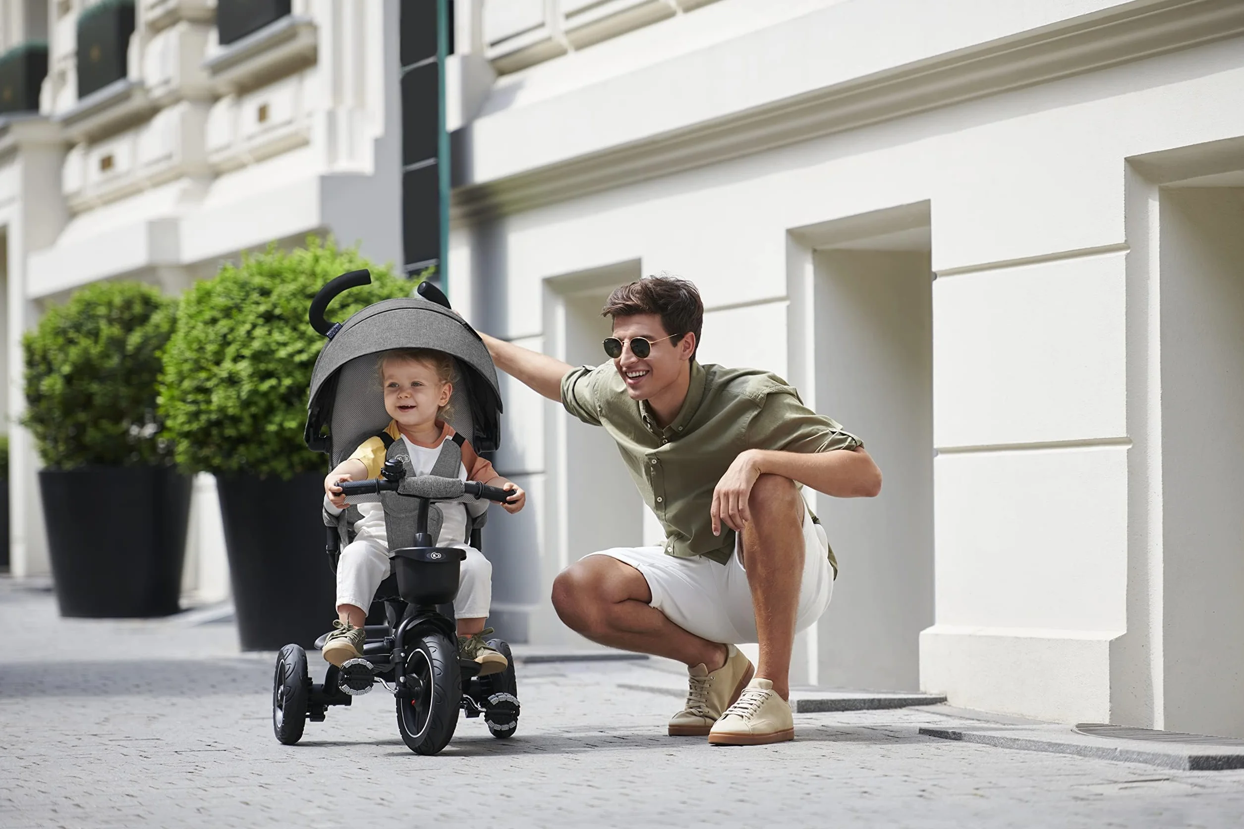 Kinderkraft SPINSTEP Triciclo Evolutivo Bebé 5 en 1 de 9 Meses a 5 Años, Bicicleta para niños, Plegable y reclinable, Capota Impermeable con Filtro UPF 50+, Asiento Giratorio 360 Grados, Verde