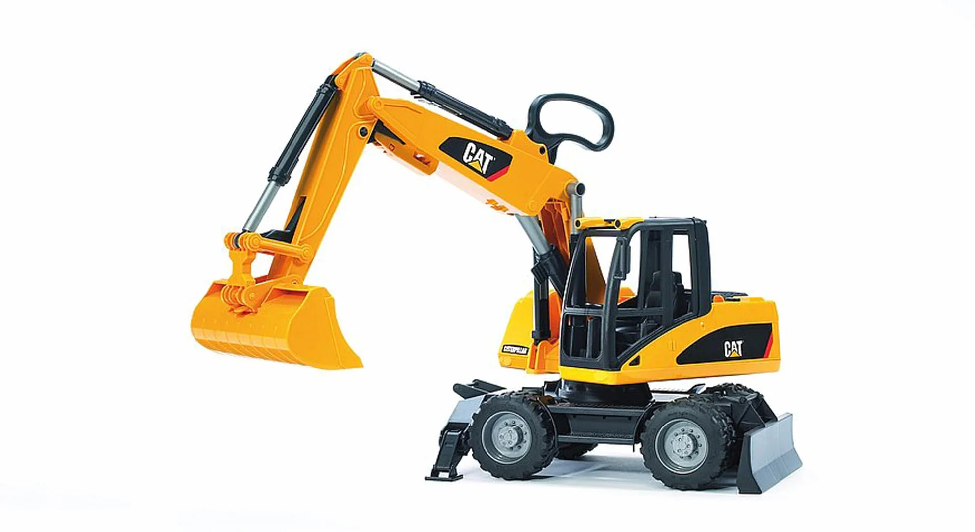 bruder 02445 - Excavadora de ruedas Cat - 1:16 Obra, Vehículo de construcción, Excavadora de cuchara, Trabajador, bworld, Máquina de construcción, Juguete
