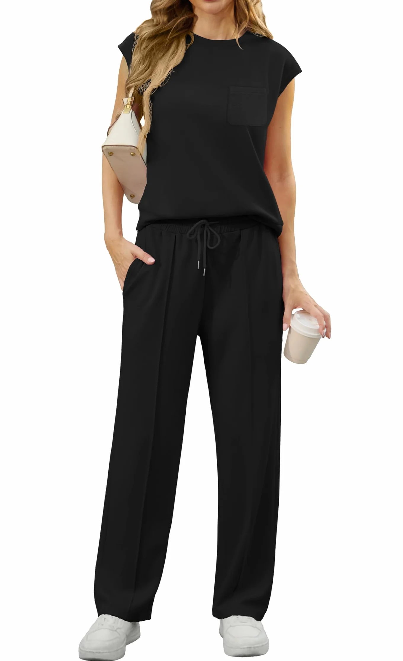 GRECERELLE Conjunto de dos piezas para mujer, chándal de verano manga corta cuello redondo