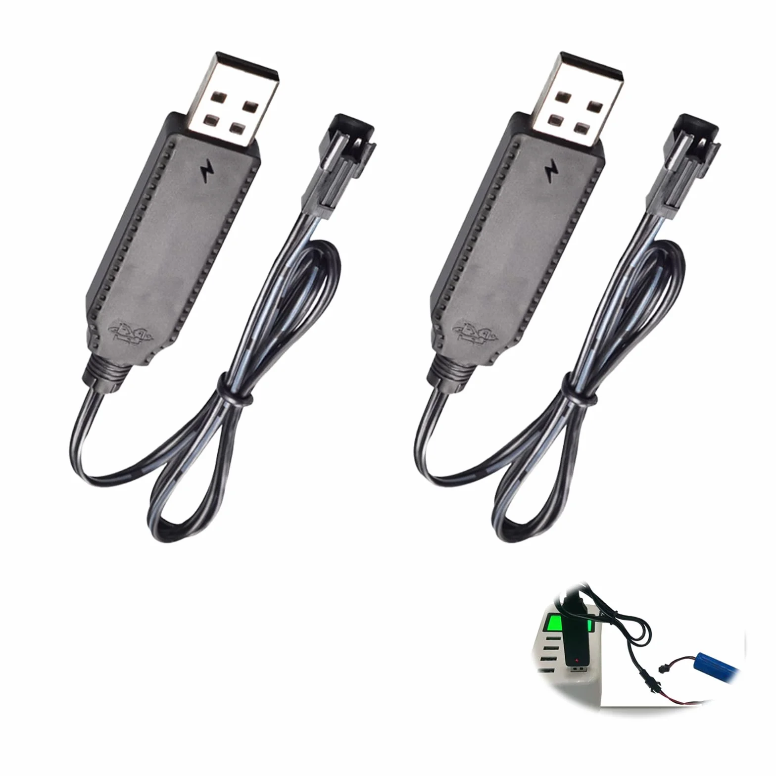 2 Piezas Cable Cargador USB, atería Li-Ion 3.7V Recargable con Cable de Carga USB Conector SM 2P Indicador LED para Juguetes RC Coches Camiones Drones Barcos y Aviones de Control Remoto Barcos