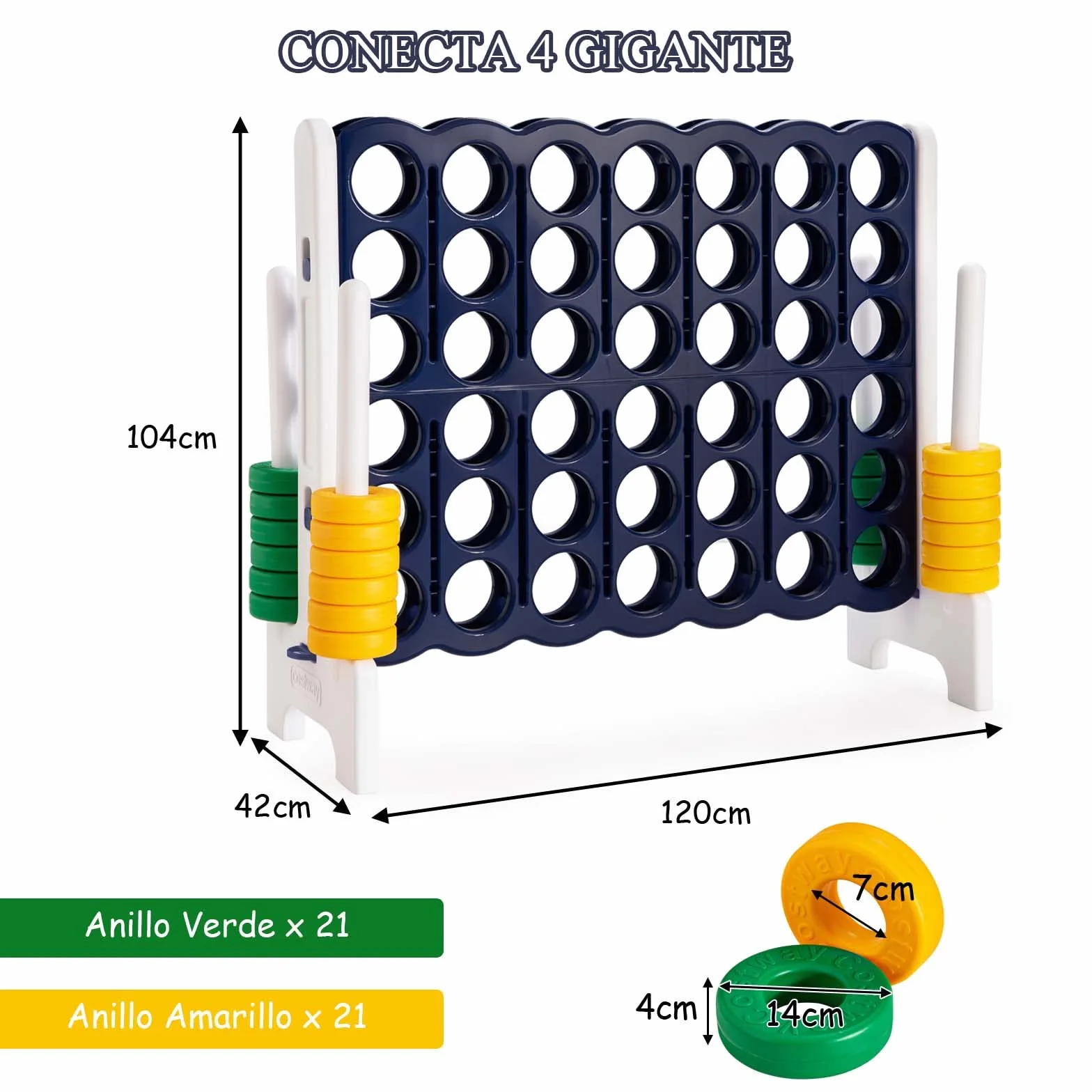 COSTWAY Juego Gigante 4 en Raya, 42 Anillos con Deslizamiento Rápido (Azul)