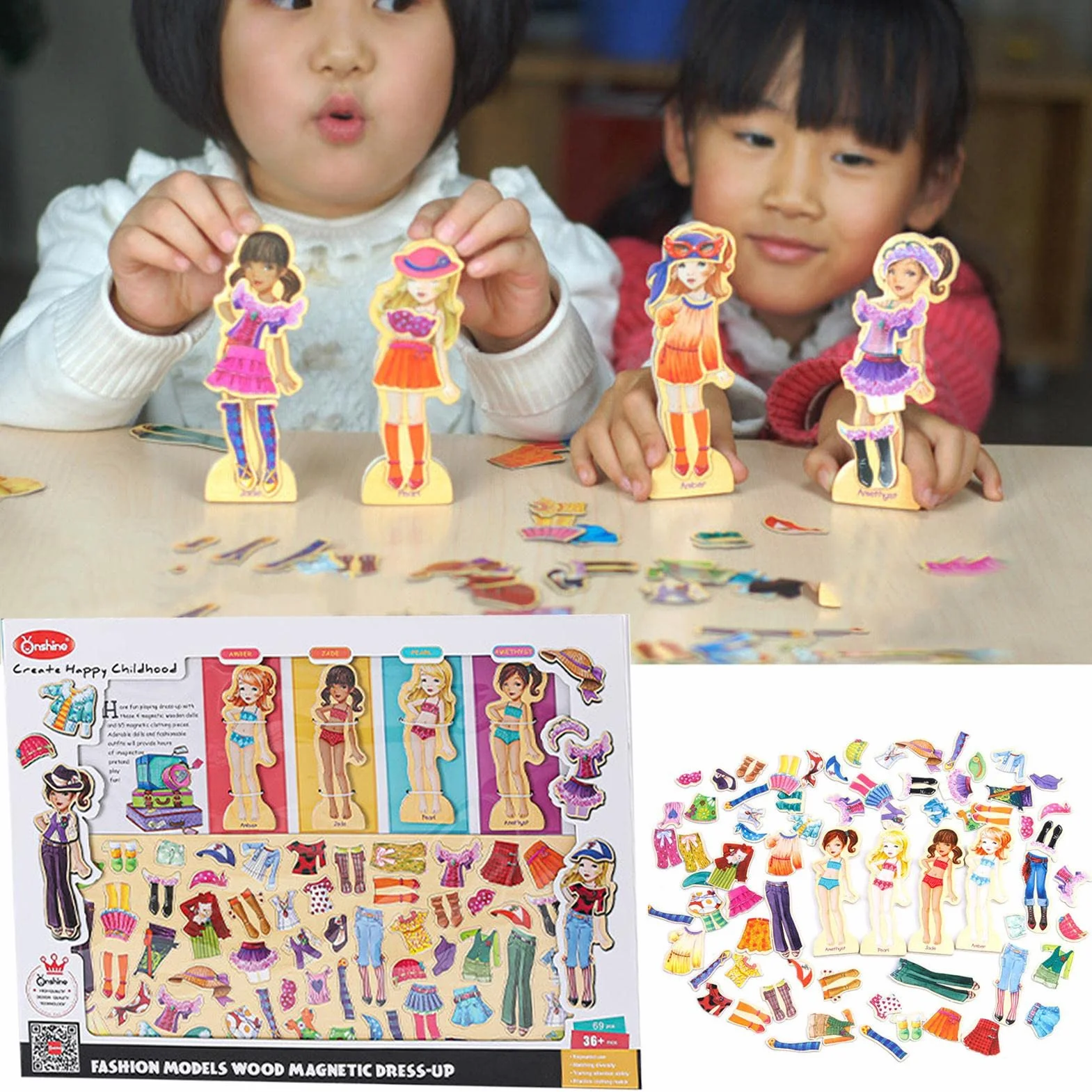 Madera para Vestir | Muñecas Papel Princesa para niñas - Dress-Up Dolls Travel Playset Que Incluye 63 Piezas y 4 muñecas Madera, Estuche magnético para Juegos