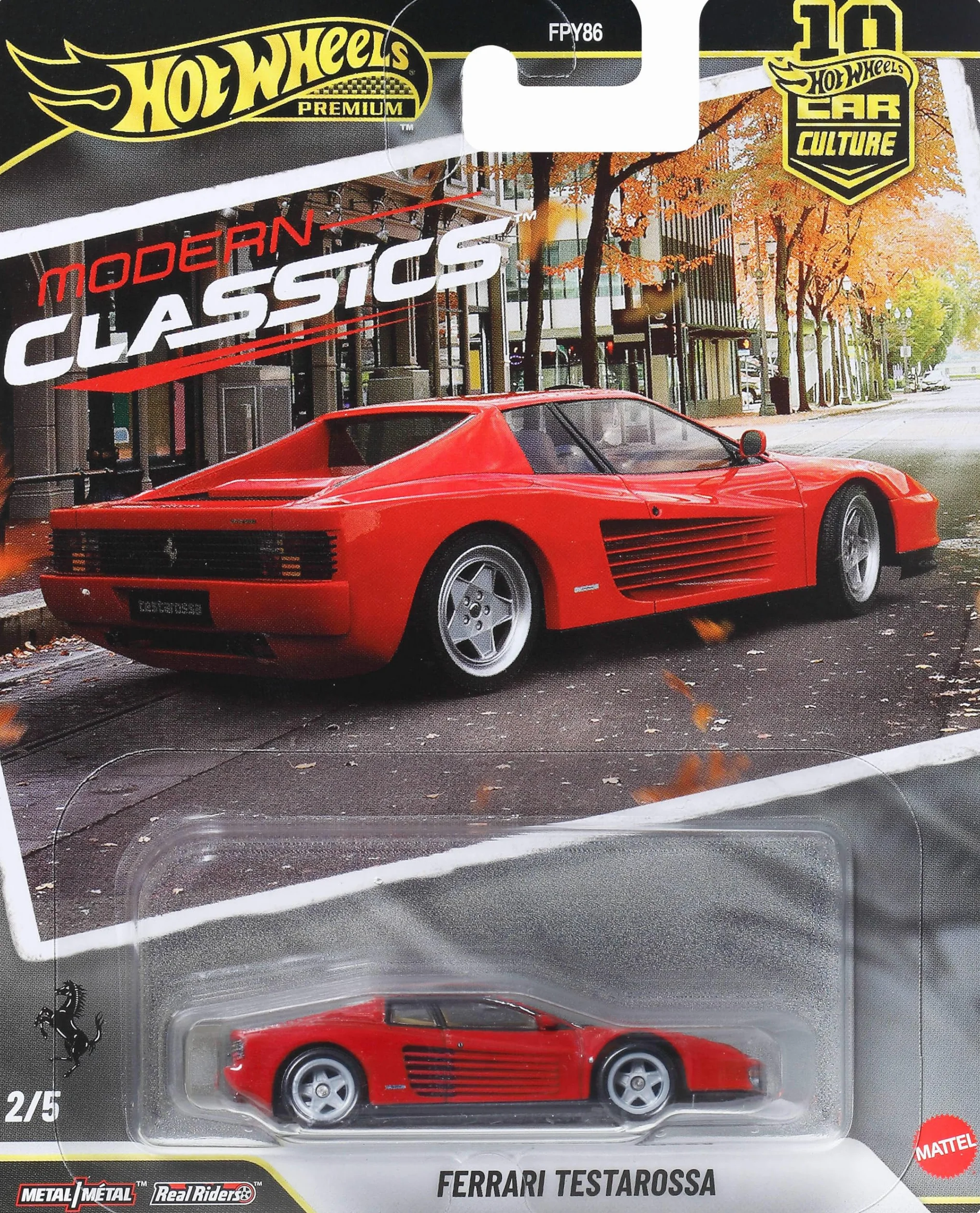Hot Wheels Testarossa, Coche de Juguete Premium a Escala 1:64, con neumáticos Real Riders y Carrocería y Chasis Metal/Metal, JKF00
