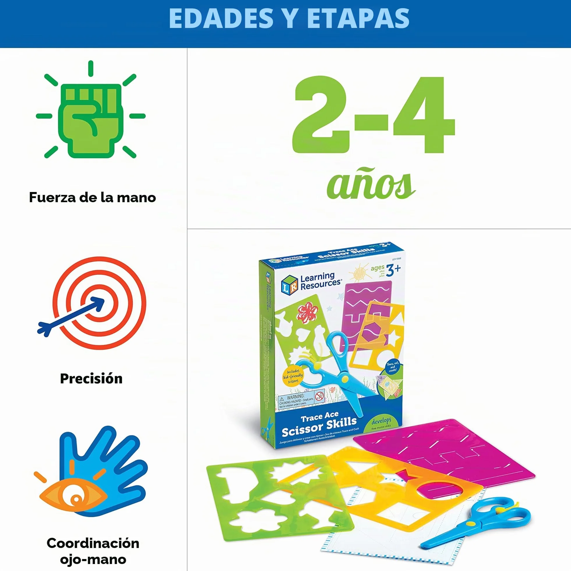 Learning Resources Juego de Recortar Infantil – Set de Actividades para Calcar y Cortar – 3+ Años – Tijeras de Seguridad y Plantillas – Motricidad Fina – Regalo Educativo