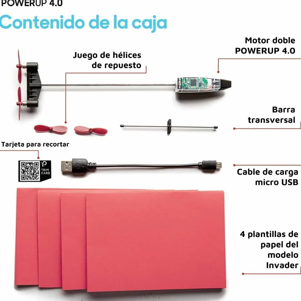 POWERUP 4.0 - Kit RC de Nueva generación para avión de Papel teledirigido por Smartphone. Fácil de pilotar con estabilizador giroscópico y piloto automático, para Aficionados, Conductores y