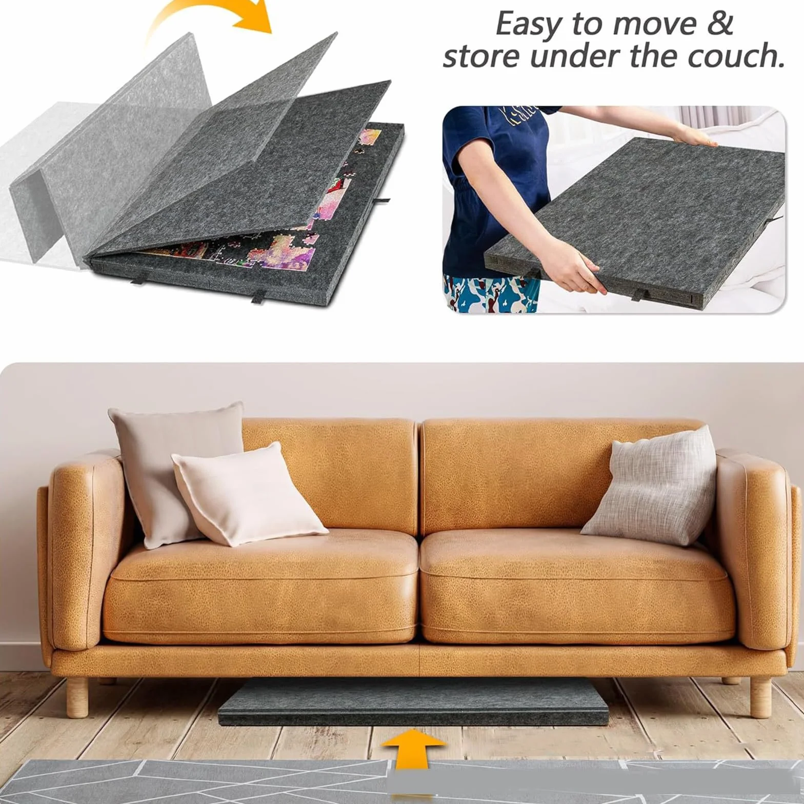 Tablero de rompecabezas, soporte plegable ajustable, tapete portátil con cubierta y 6 cajones, tablero de rompecabezas con 4 bandejas de clasificación plegables para hasta 1000 piezas (gris oscuro)