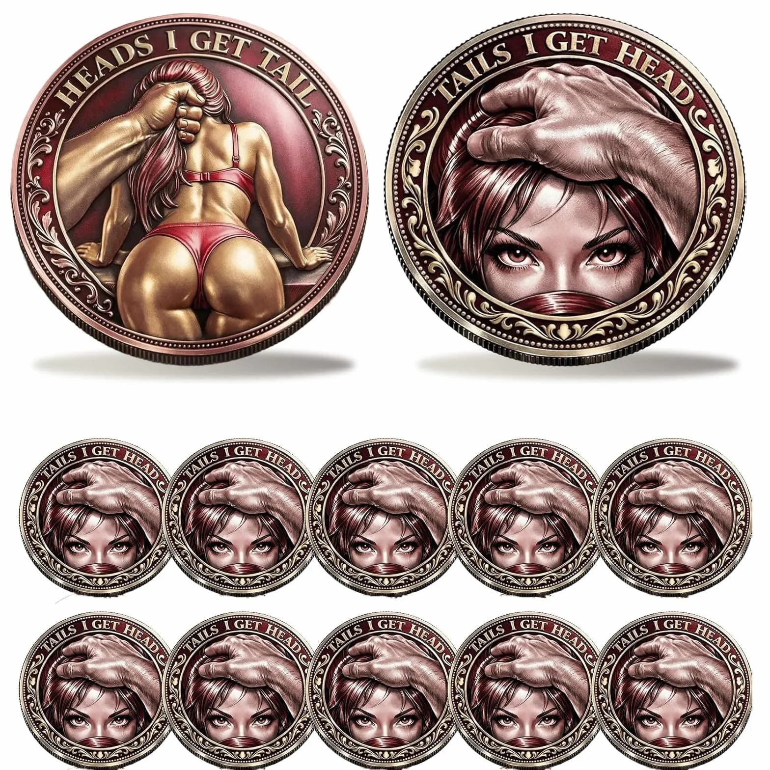 Moneda Conmemorativa Cara, Saco Cruz/Cruz, Saco Cara, Divertidas Monedas de Desafío Cara y Cruz, Ficha de la Suerte de Doble Cara, Cara, Saco Cruz, Regalo de Broma para San Valentín (C-10PCS)