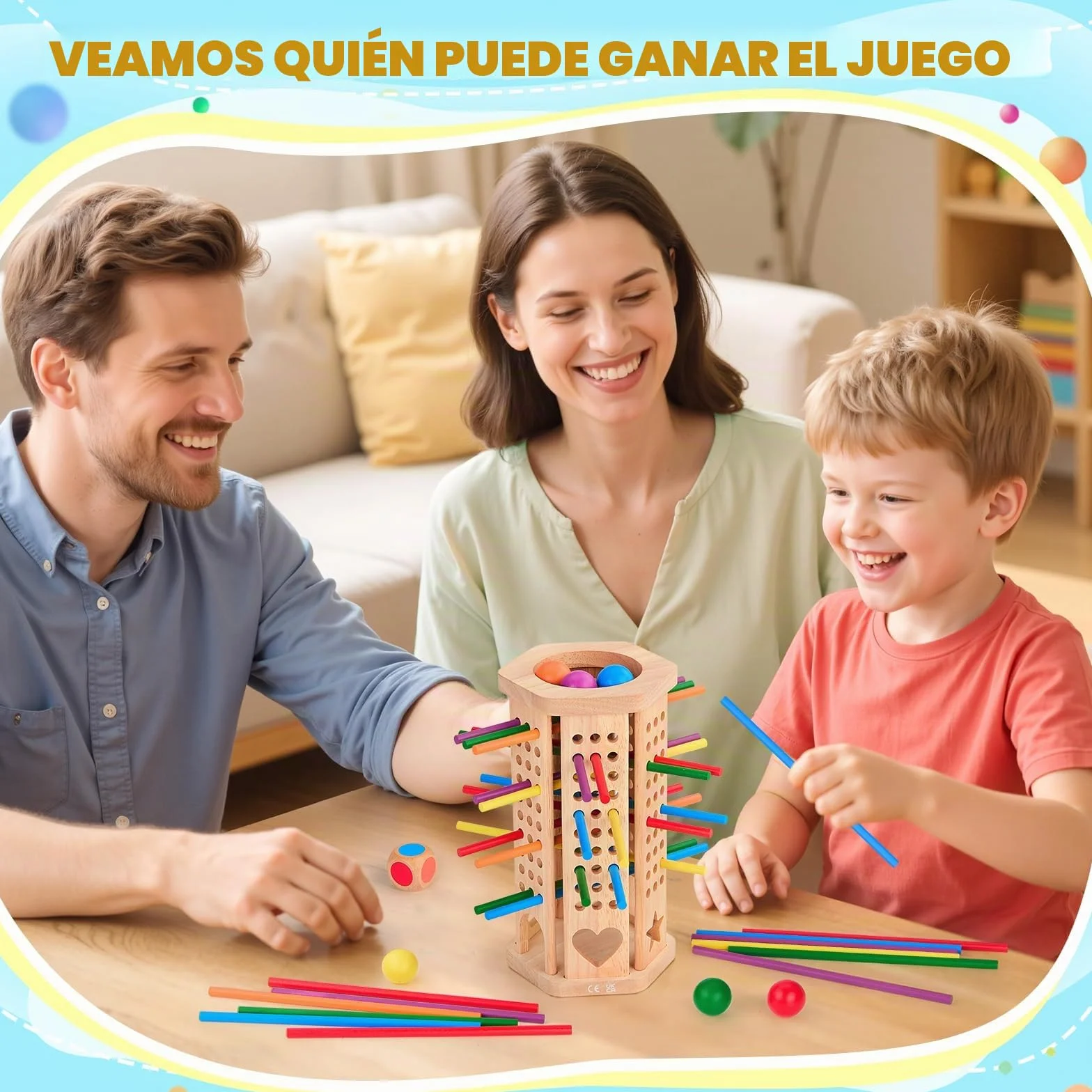 Juego Montessori, Juegos de Mesa 3, 4, 5, 6 años, Juegos Educativos Matematicas con 42 Palitos de Colores y un Dado, Juguete Familiar para Viajar al Aire Libre con Niños