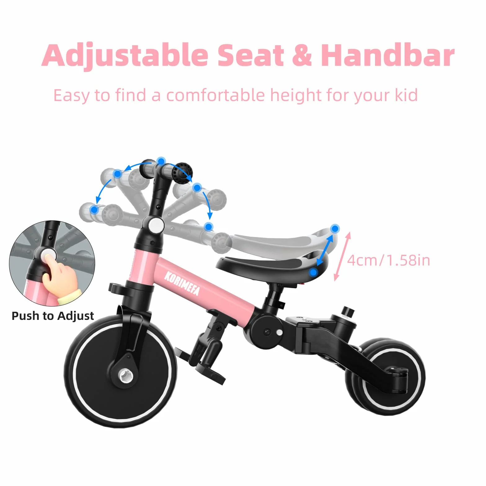 KORIMEFA Triciclos para Niños 6 en 1 Bici Multifunción, Triciclo de Equilibrio Plegable, Bicicleta, Carro de Equilibrio,Caminante Adecuado para niños de 1-4 años con Barra de Empuje Ajustable (Rosa)