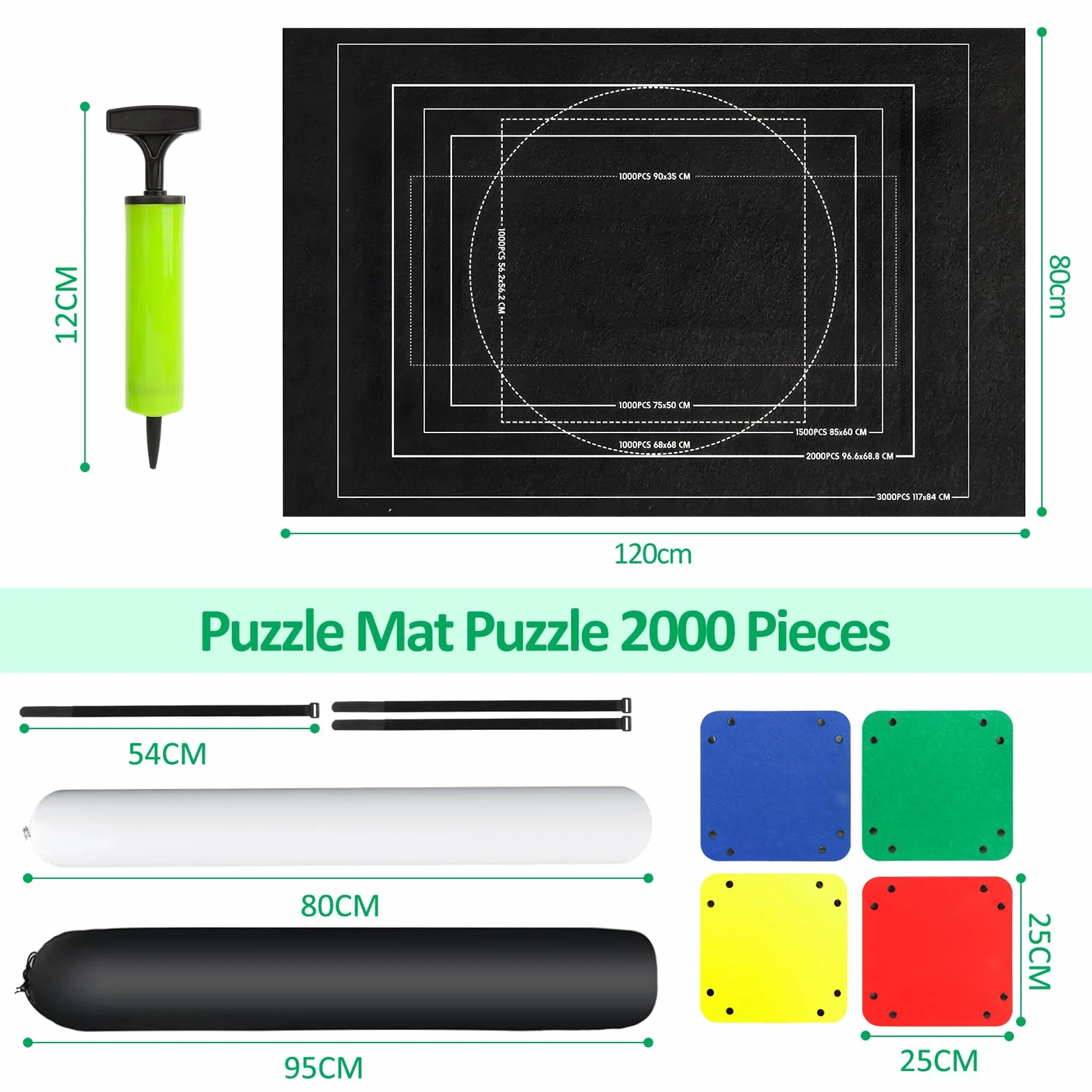 TNOMSNO Tapete Puzzle 2000 Piezas, Alfombra Puzzle 2000 1500 1000 Pezzi, Portátil Fieltro Estera de Rompecabezas,120x80cm, Tapiz Puzzle Enrollable, Negro